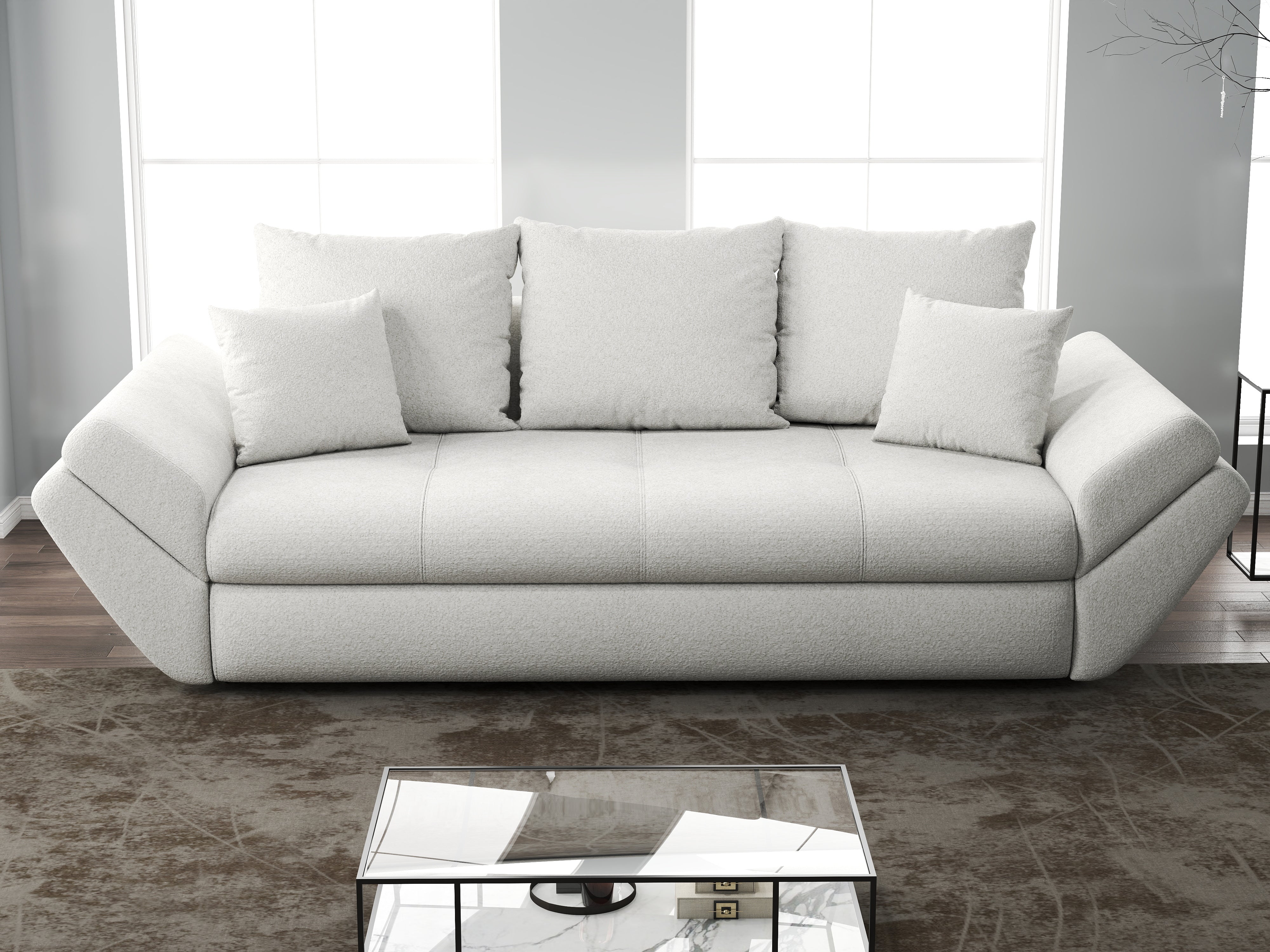 Canapea extensibilă dumonde cu ladă de depozitare si sezut confortabil din spuma HR, Loana Euphoria Ivory 250x100 cm Fabrica