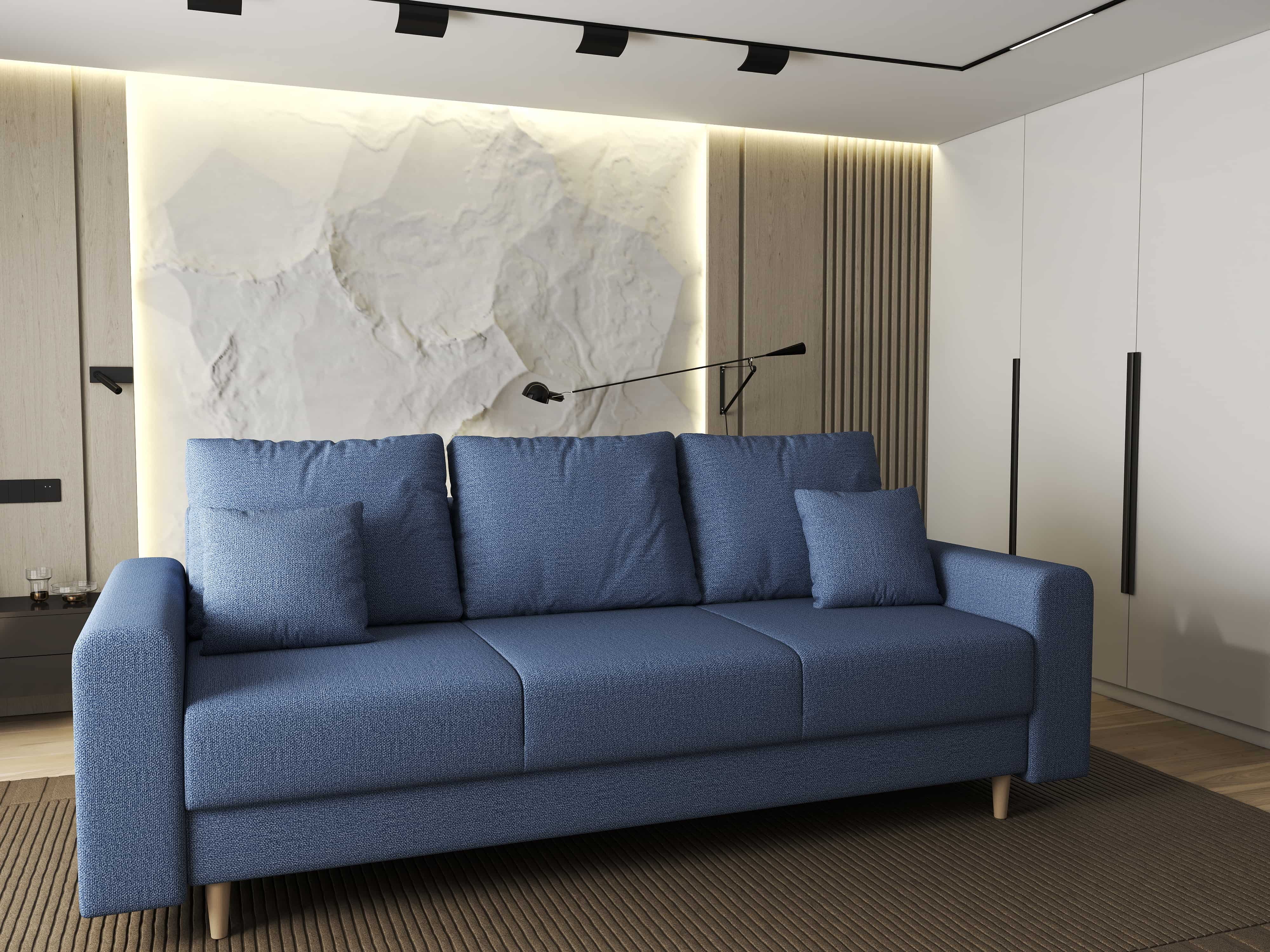 Canapea extensibilă dumonde cu ladă de depozitare si sezut confortabil din spuma HR, Kronos Enjoy Albastru 210x100 cm fabrica