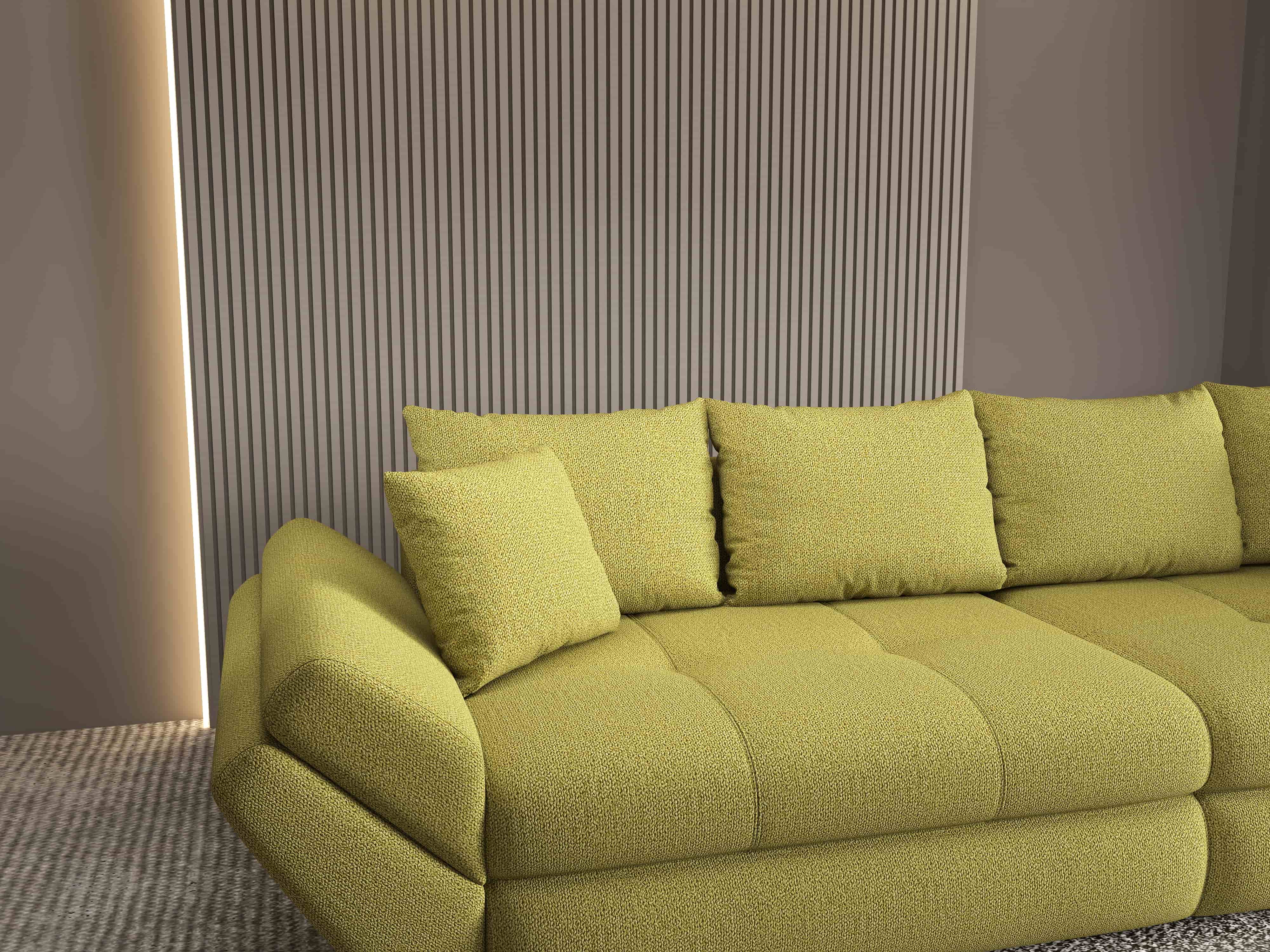 Canapea extensibilă dumonde cu ladă de depozitare si sezut confortabil din spuma HR, Loana Enjoy Verde 300x100 cm Fabrica