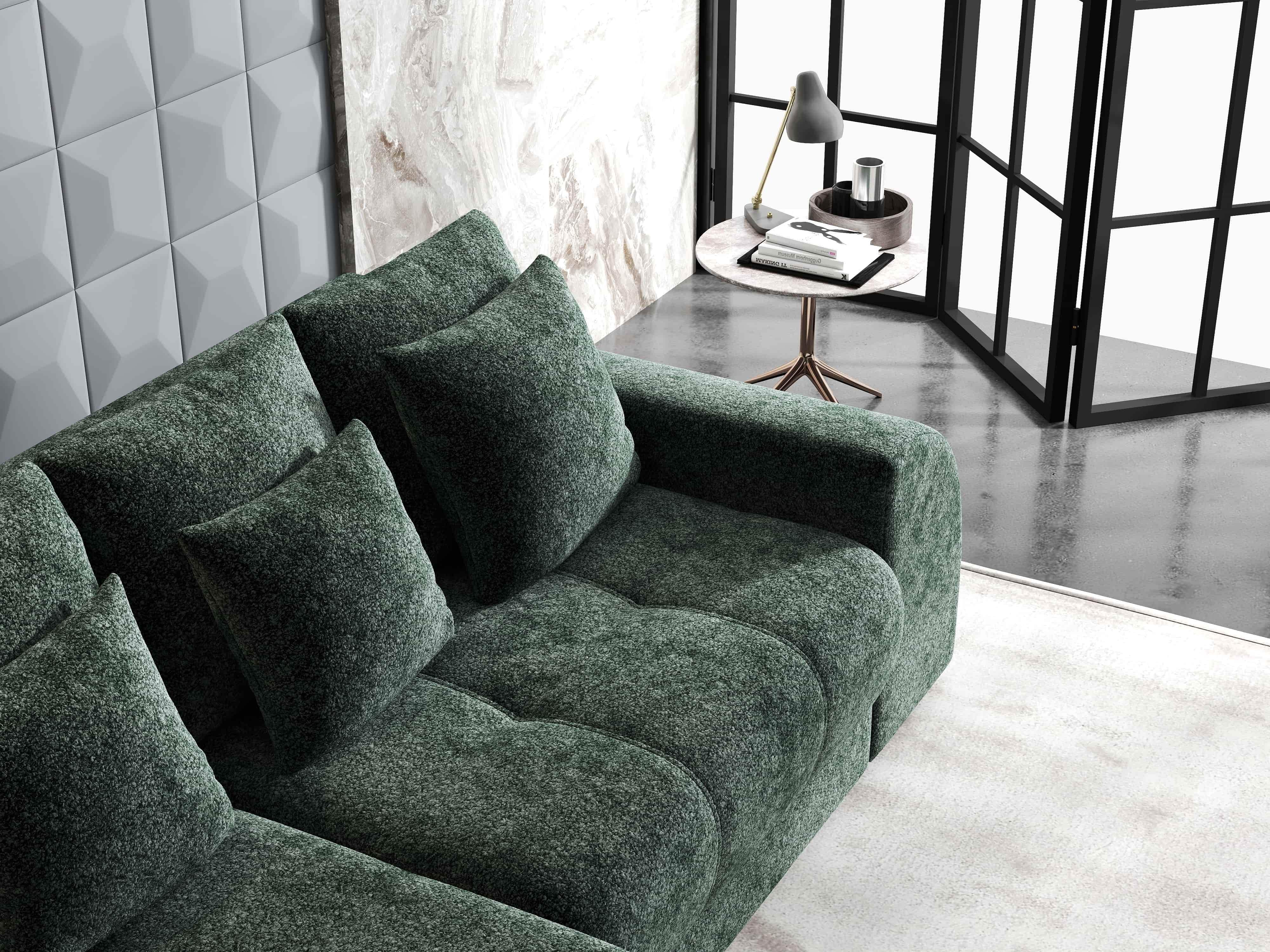 Colțar extensibil dumonde cu ladă de depozitare si sezut confortabil din spuma HR, Verona Euphoria Verde 290x185 cm Fabrica