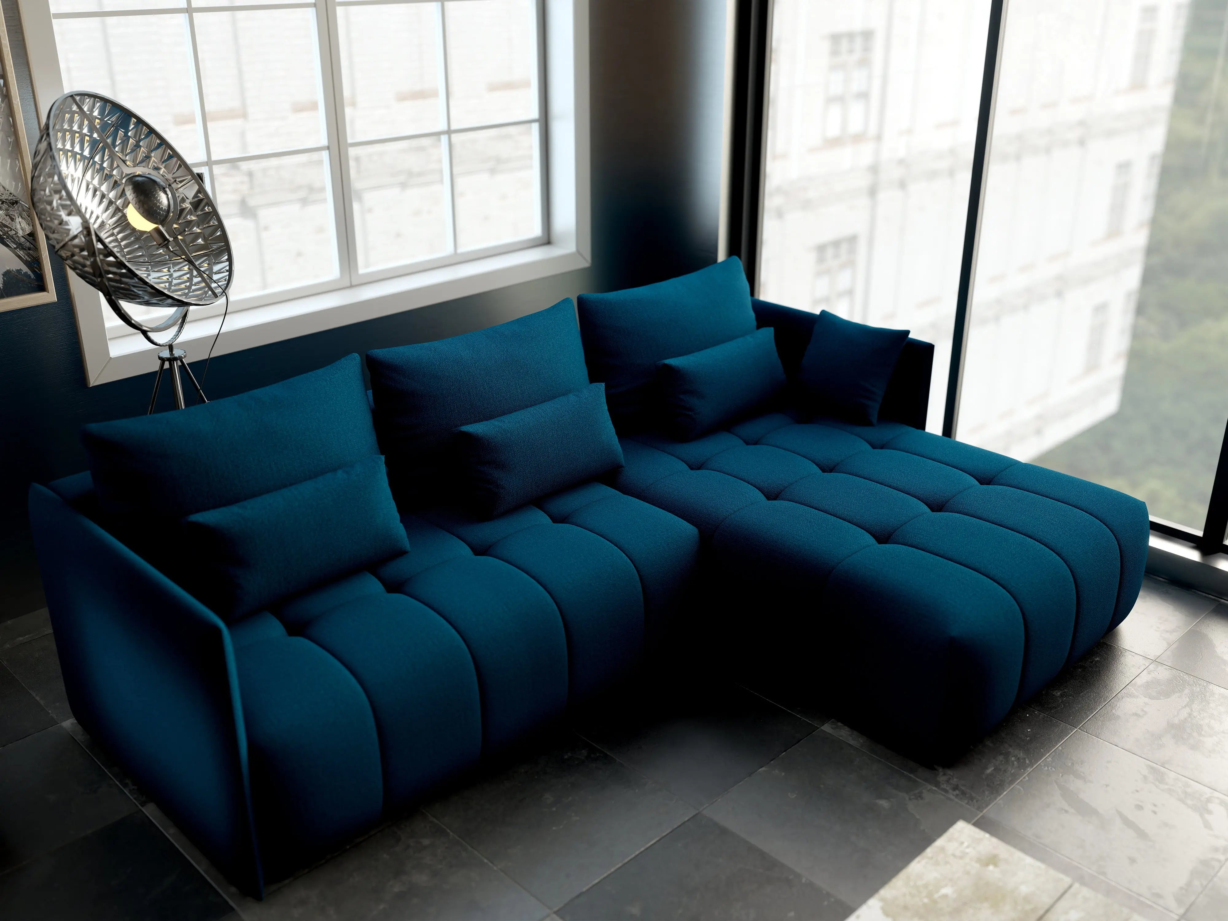 Colțar extensibil dumonde cu ladă de depozitare si sezut confortabil din spuma HR, Malta Verde Petrol II 235x185 cm Fabrica