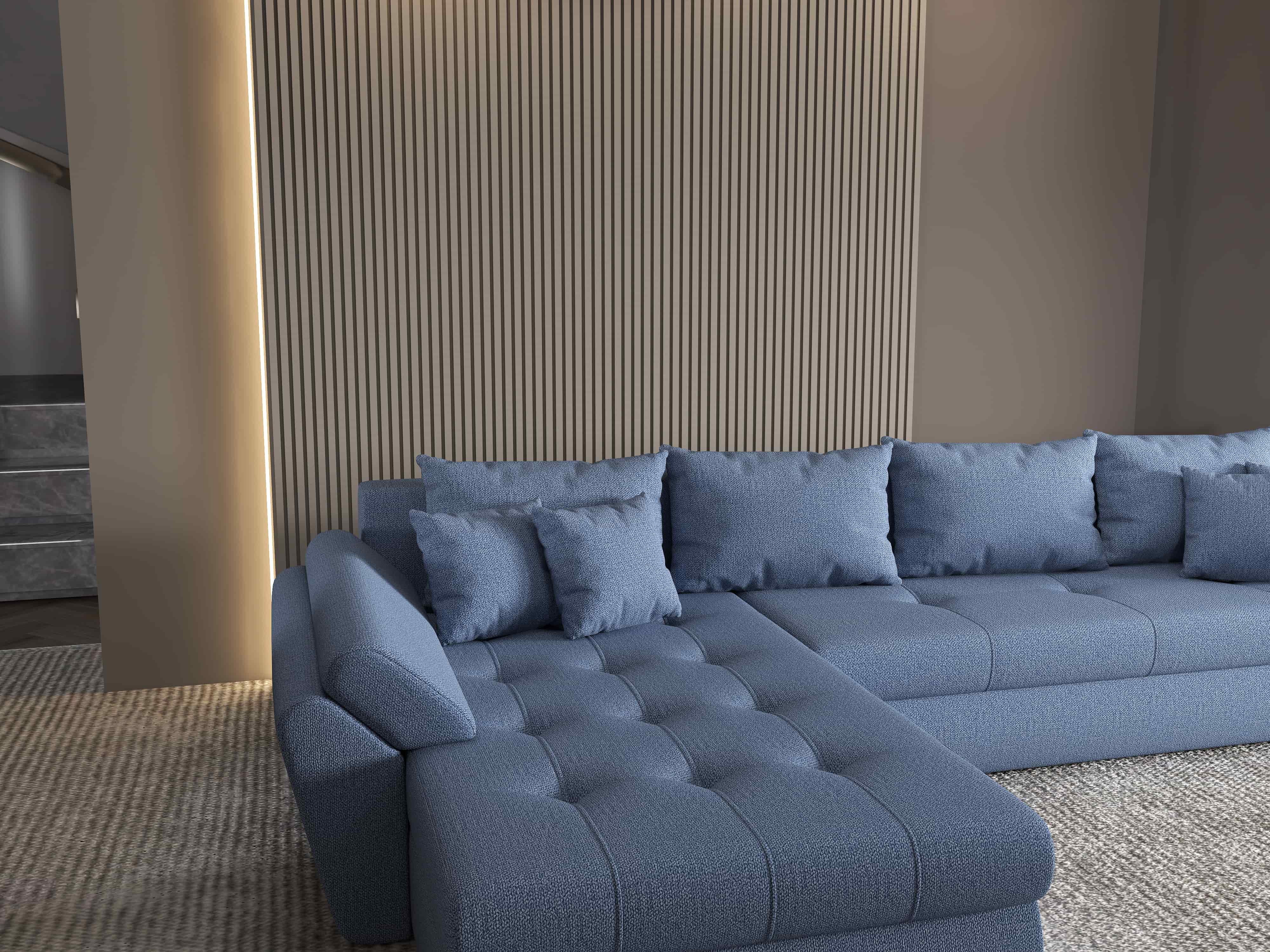 Colțar extensibil dumonde cu ladă de depozitare si sezut confortabil din spuma HR, Loana XL Enjoy Albastru 335x185 cm Fabrica