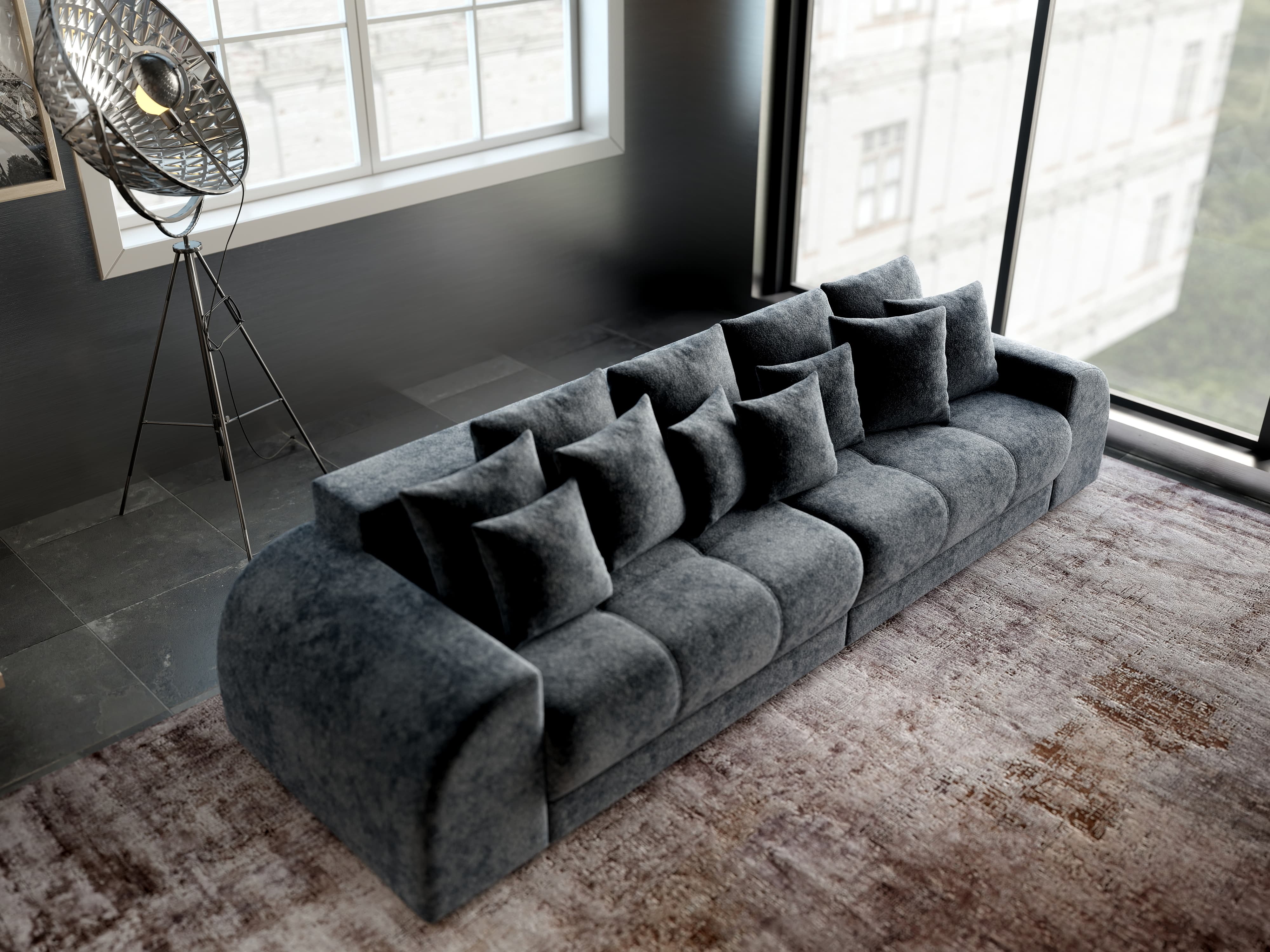 Canapea extensibilă dumonde cu 2 lăzi de depozitare si sezut confortabil din spuma HR, Verona Euphoria Grafit 310x100 cm Fabrica