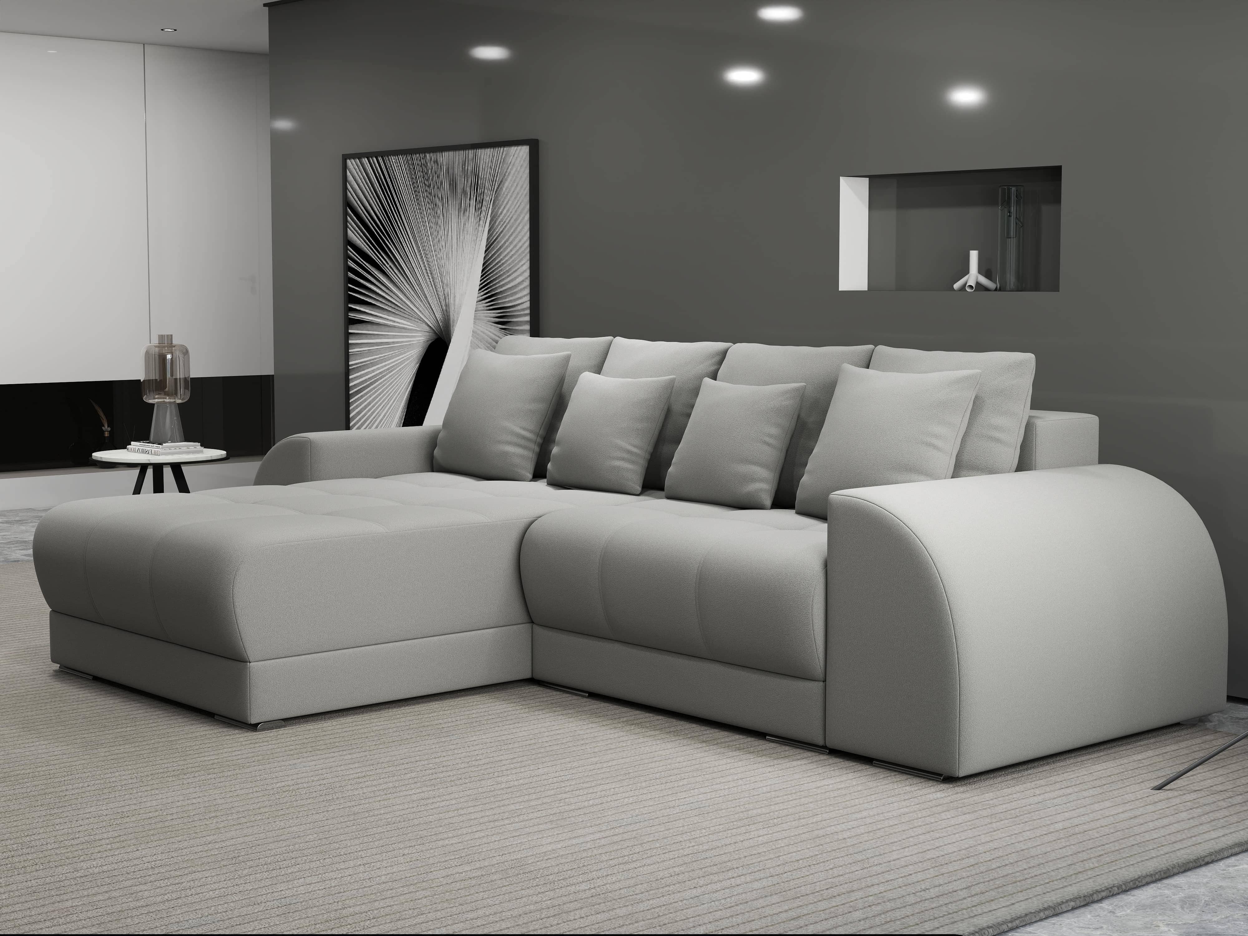 Colțar extensibil dumonde cu ladă de depozitare si sezut confortabil din spuma HR, Verona Royal Gri 290x185 cm Fabrica