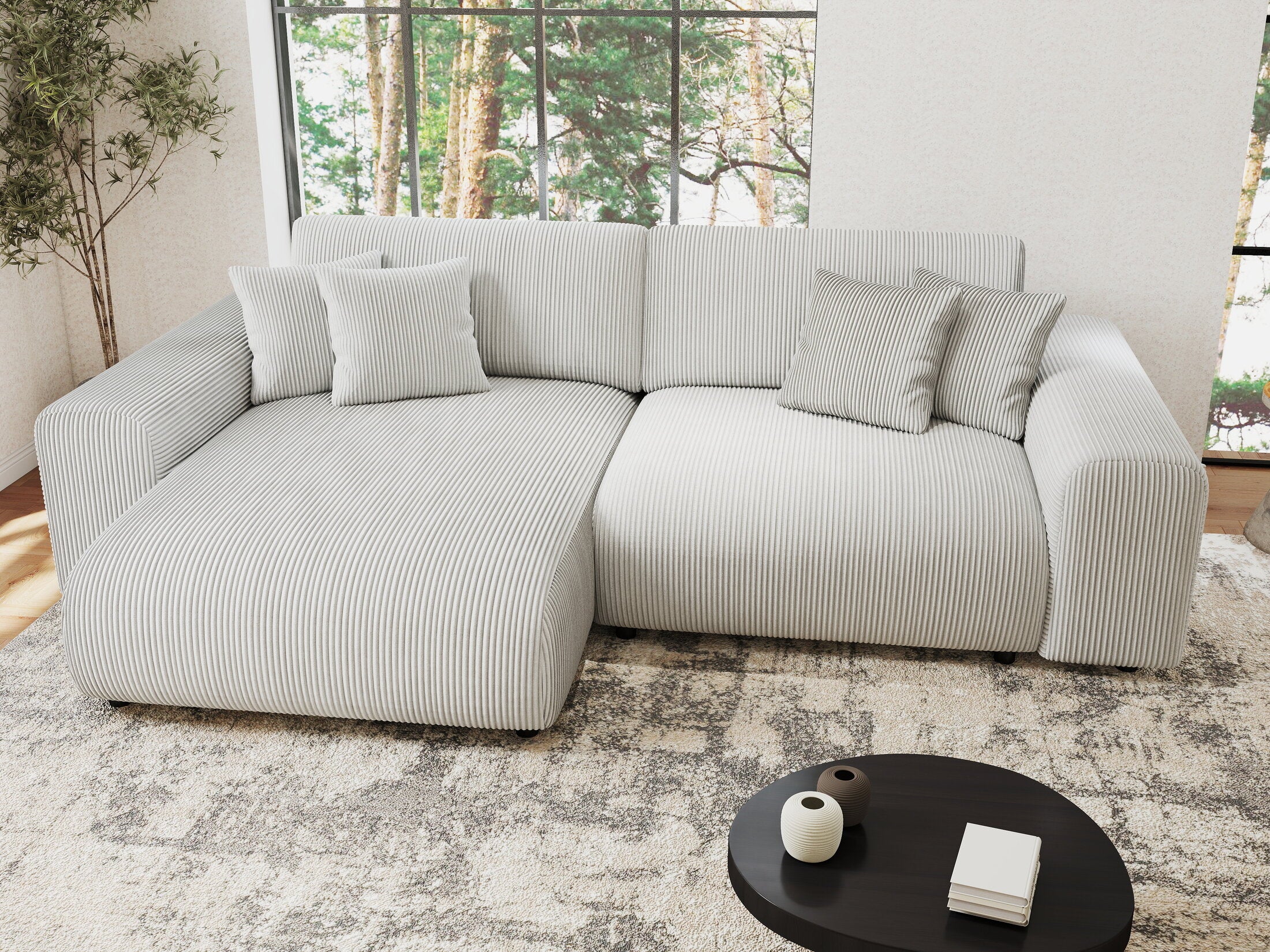 Colțar extensibil dumonde cu ladă de depozitare si sezut confortabil din spuma HR, Sarina Zoom Gri 255x168 cm