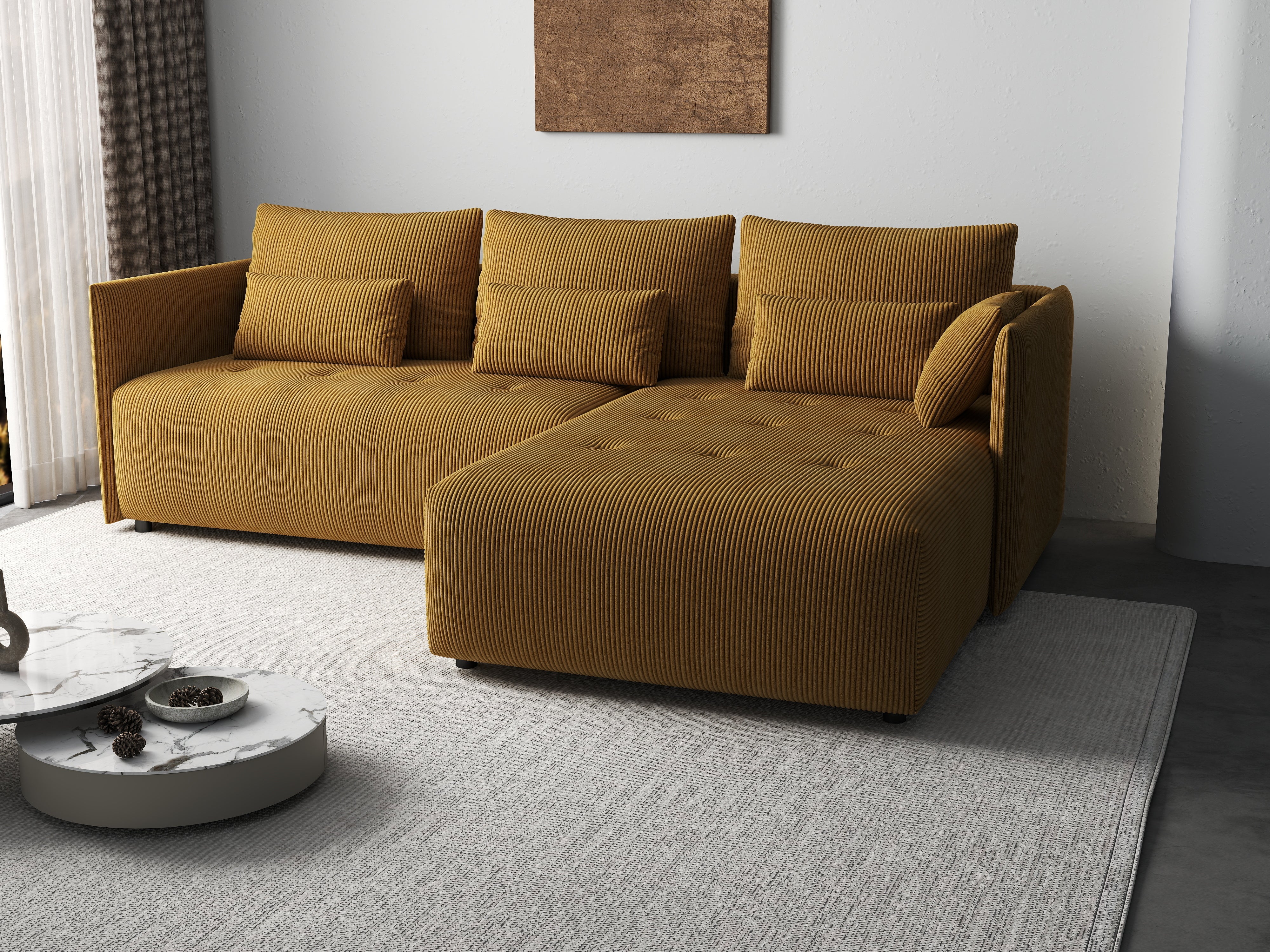 Colțar extensibil dumonde cu ladă de depozitare si sezut confortabil din spuma HR, Malta Zoom Mustar 235x185 cm Fabrica