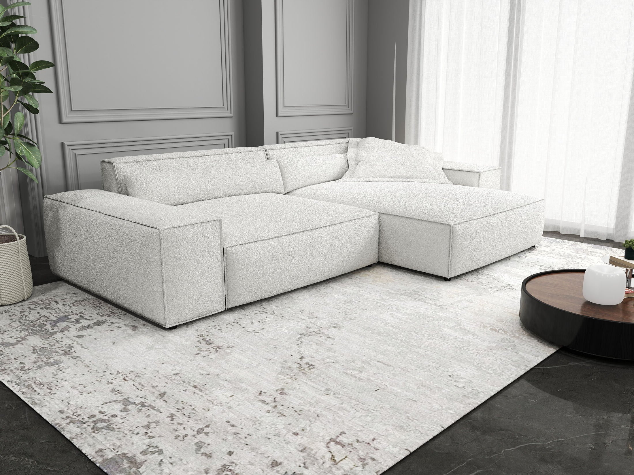 Colțar dumonde cu șezut confortabil din spumă HR, Marvelo Euphoria Alb 264x175 cm II