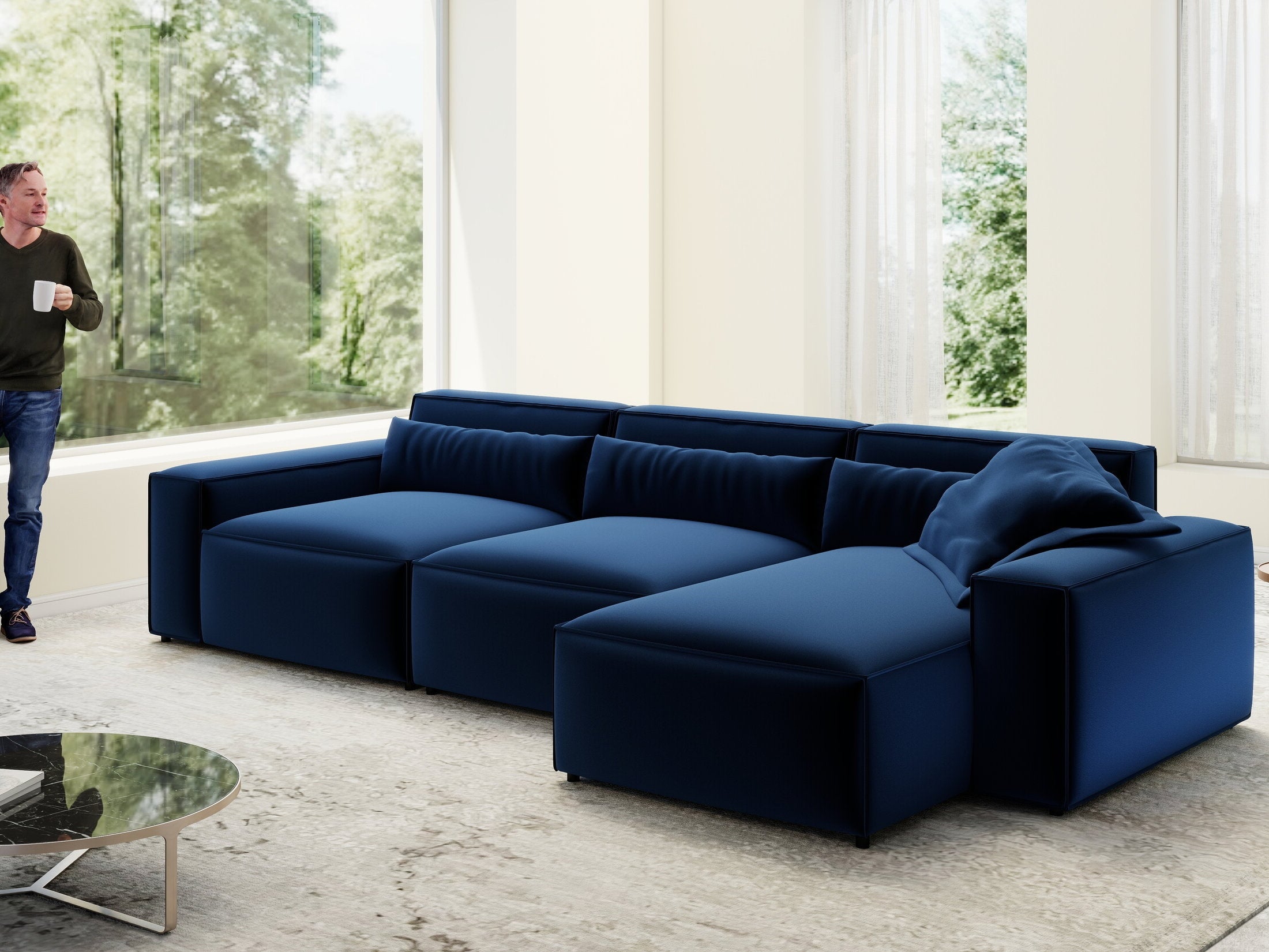 Colțar dumonde cu sezut confortabil din spuma HR, Marvelo XL Royal Albastru Navy 366x175 cm II