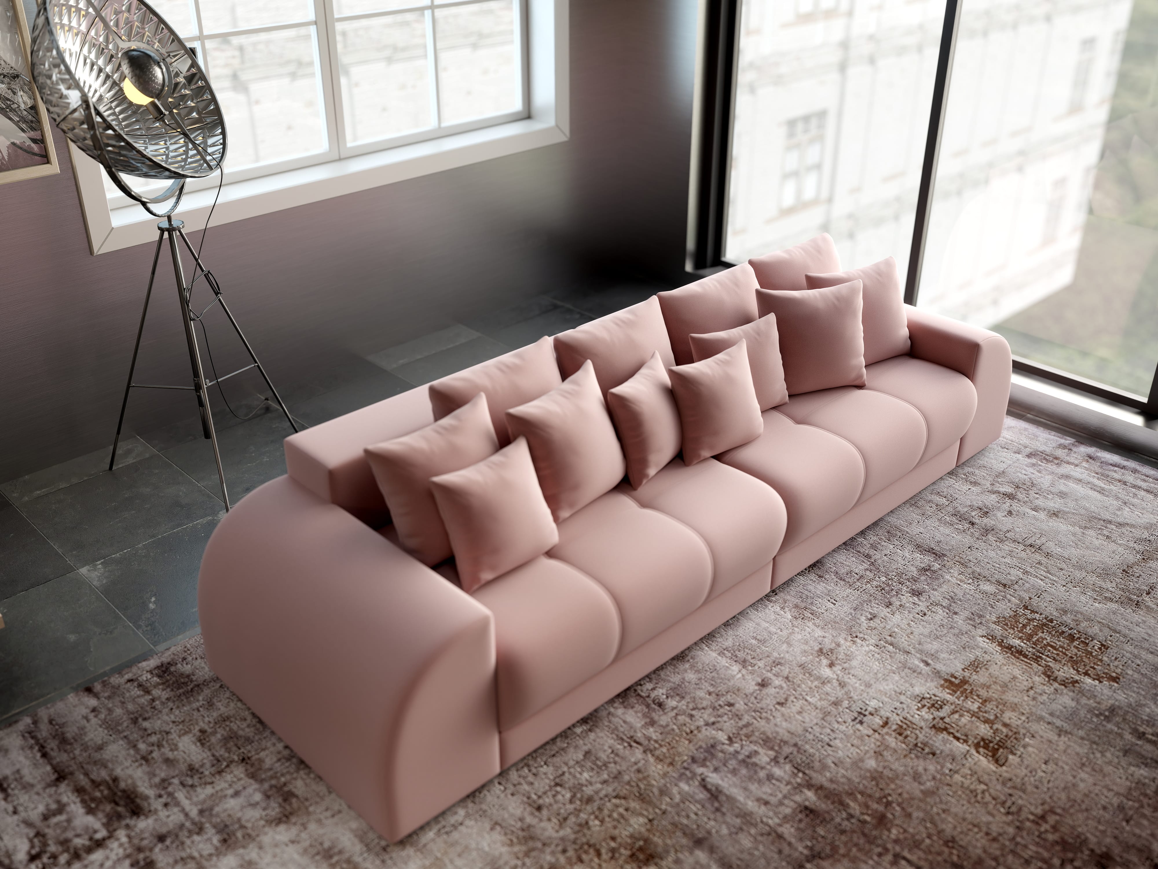 Canapea extensibilă dumonde cu 2 lăzi de depozitare si sezut confortabil din spuma HR, Verona Royal Pink 310x100 cm Fabrica