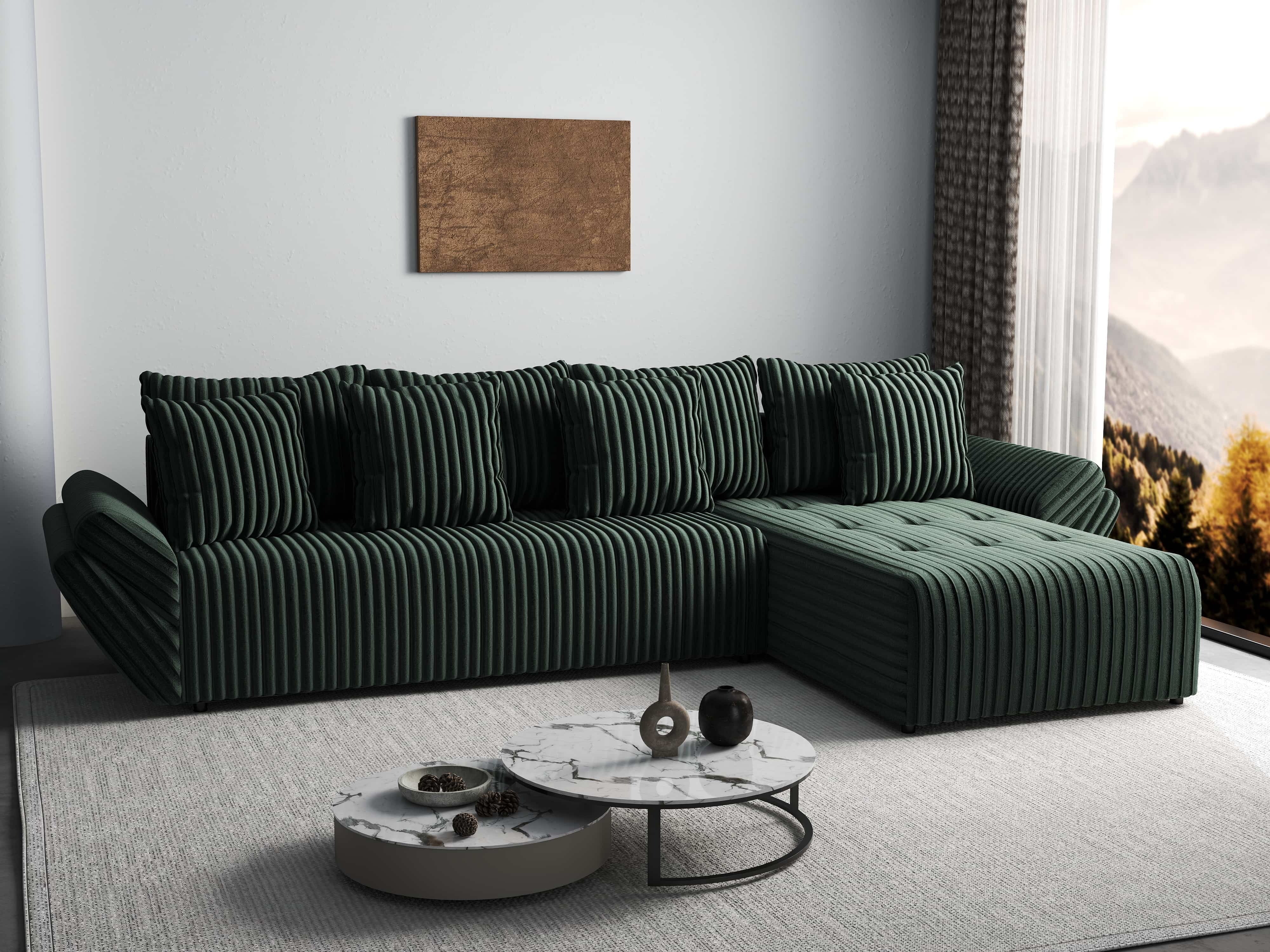 Colțar extensibil dumonde cu ladă de depozitare si sezut confortabil din spuma HR, Berlin XL Ambience Green II 350x185 cm Fabrica