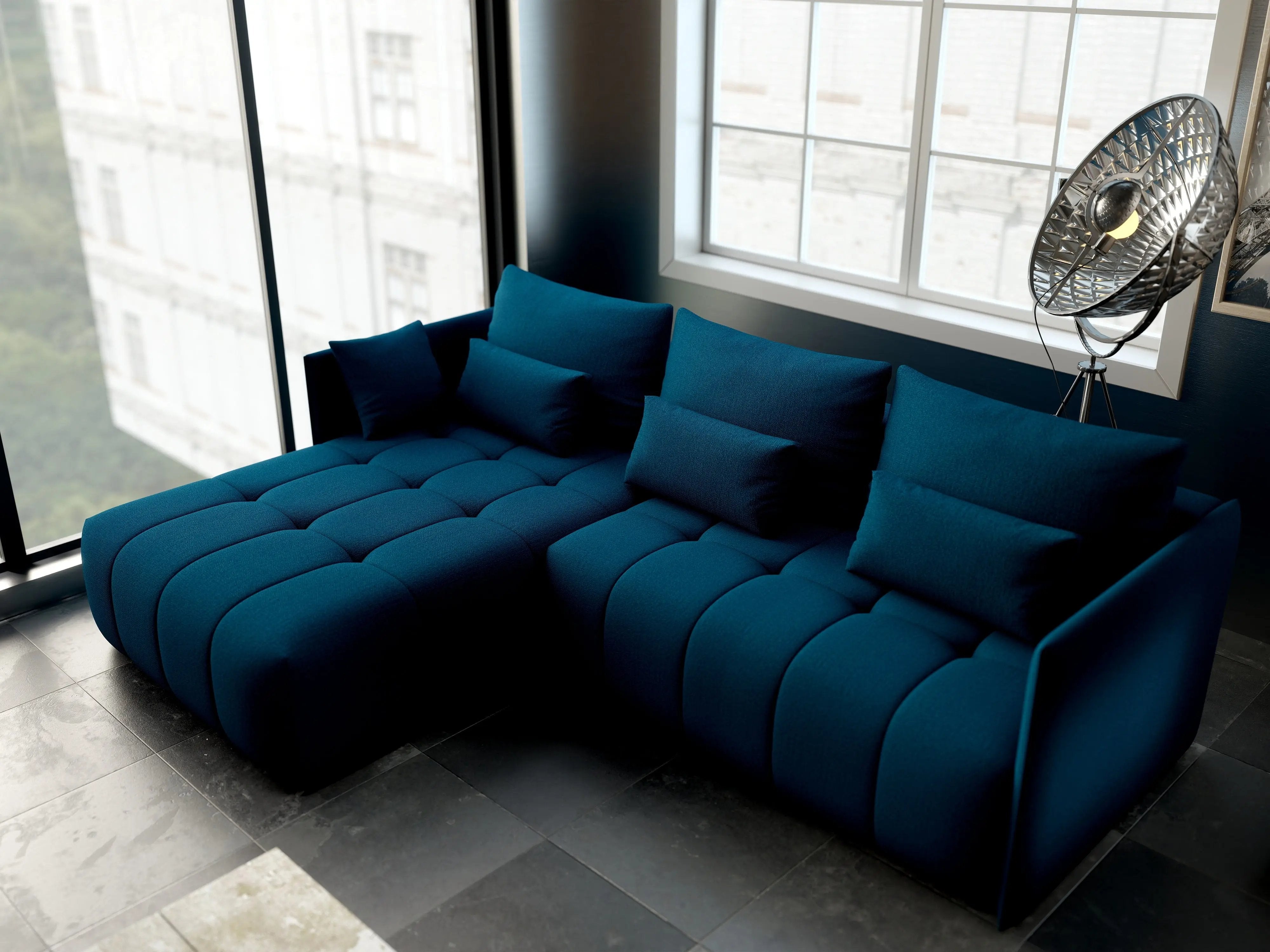 Colțar extensibil dumonde cu ladă de depozitare si sezut confortabil din spuma HR, Malta Enjoy Petrol 235x185 cm Fabrica