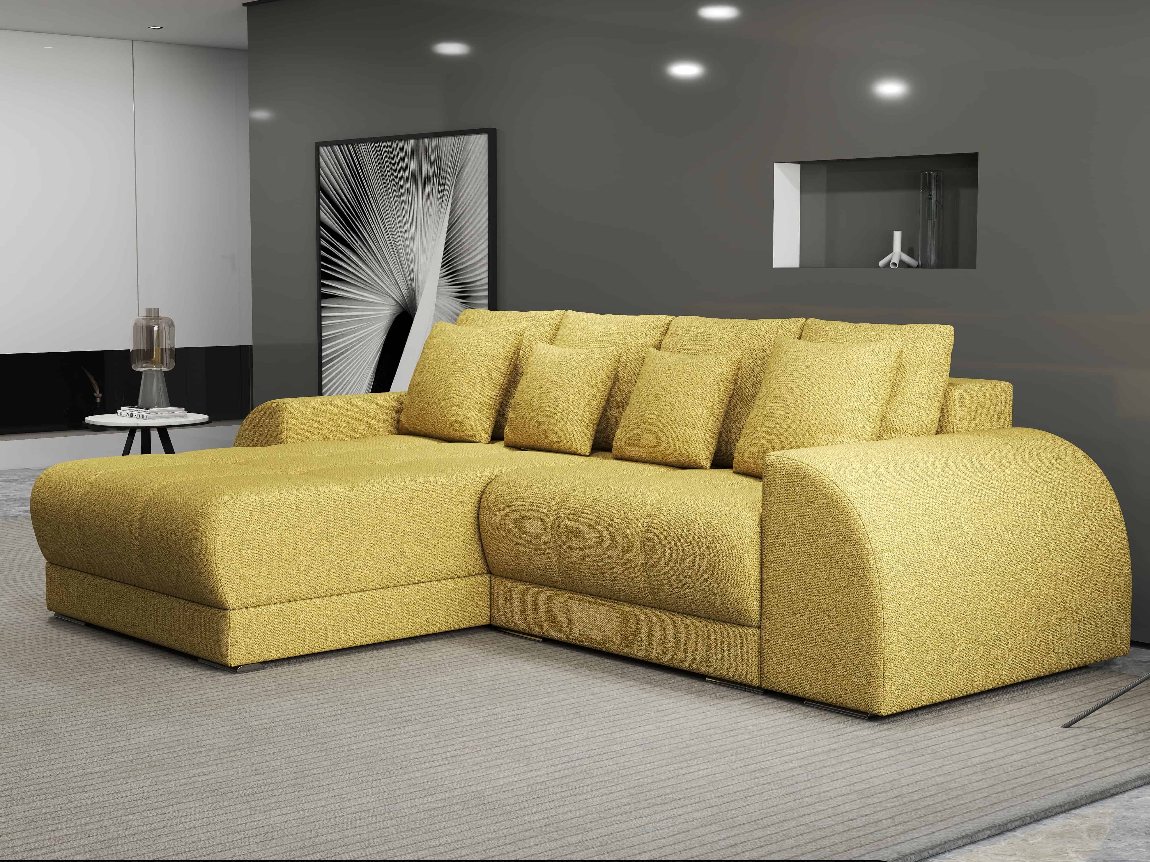 Colțar extensibil dumonde cu ladă de depozitare si sezut confortabil din spuma HR, Verona Enjoy Melon 290x185 cm Fabrica