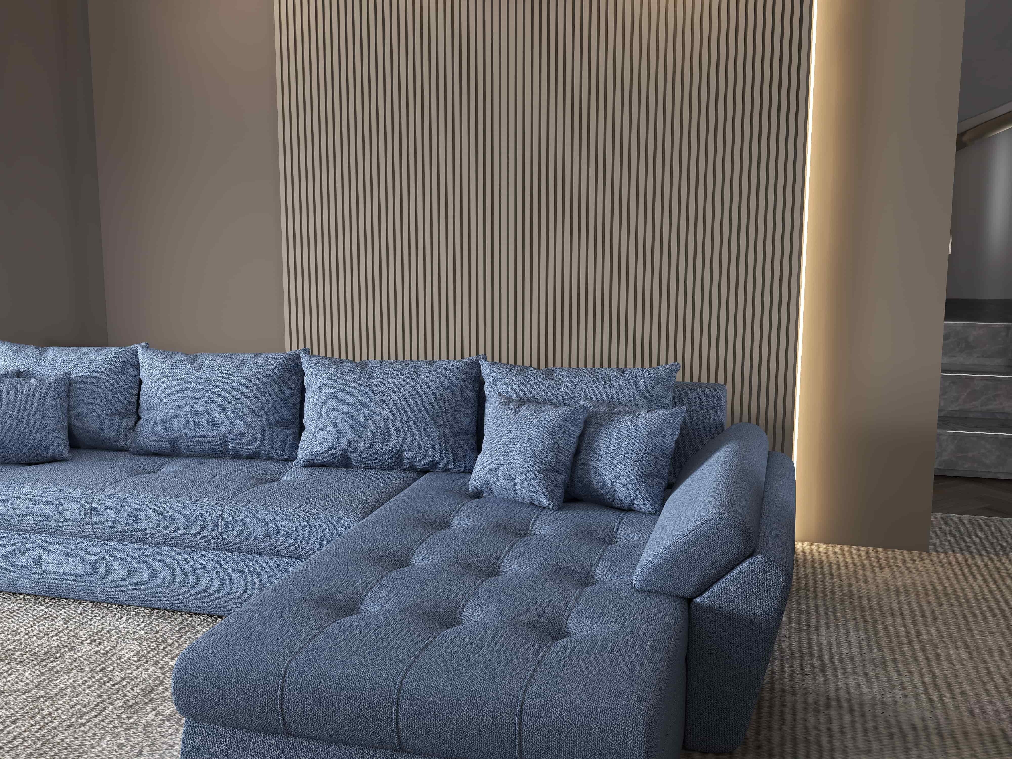 Colțar extensibil dumonde cu ladă de depozitare si sezut confortabil din spuma HR, Loana XL Enjoy Albastru II 335x185 cm Fabrica