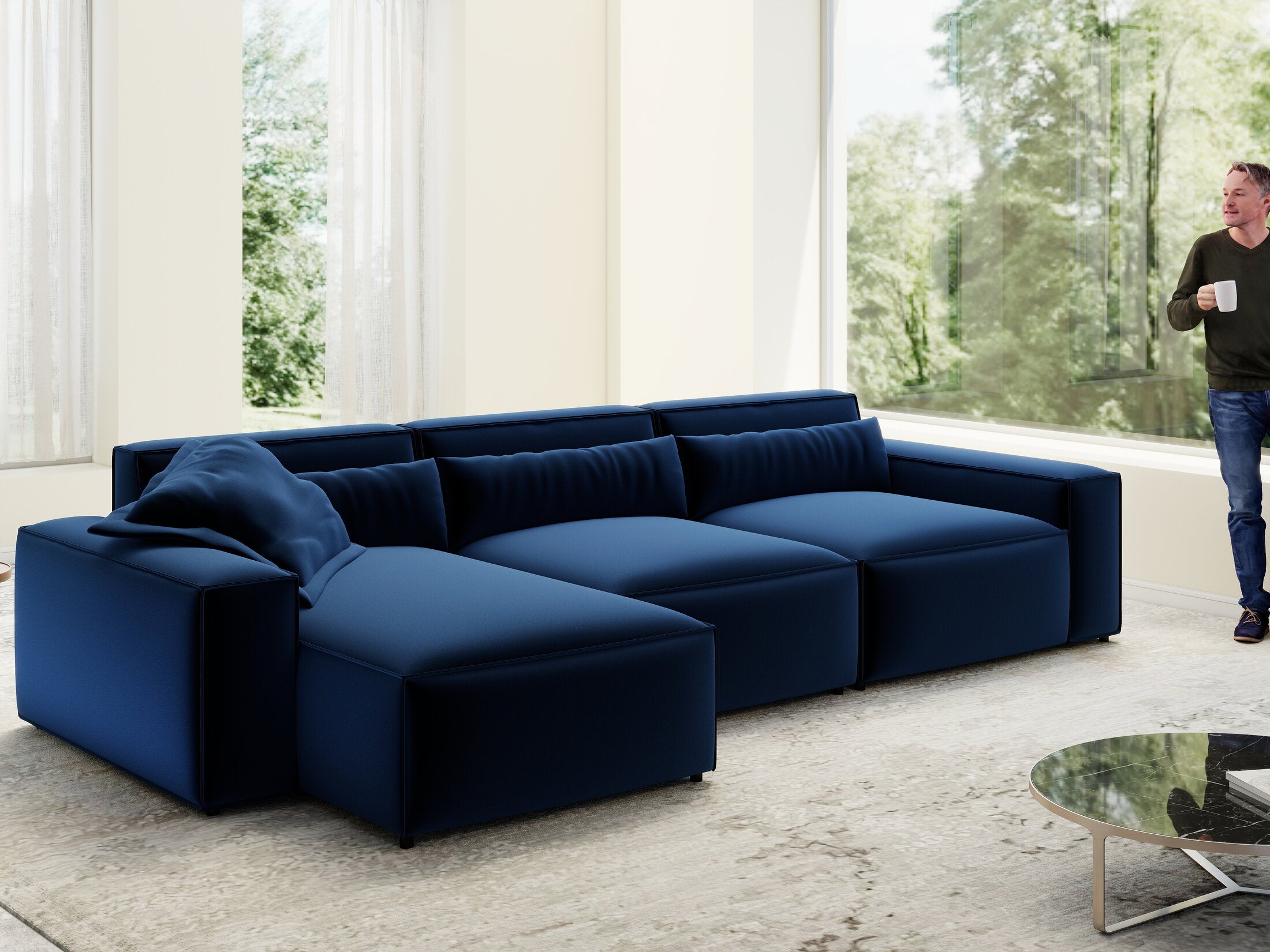 Colțar dumonde cu sezut confortabil din spuma HR, Marvelo XL Royal Albastru Navy 366x175 cm