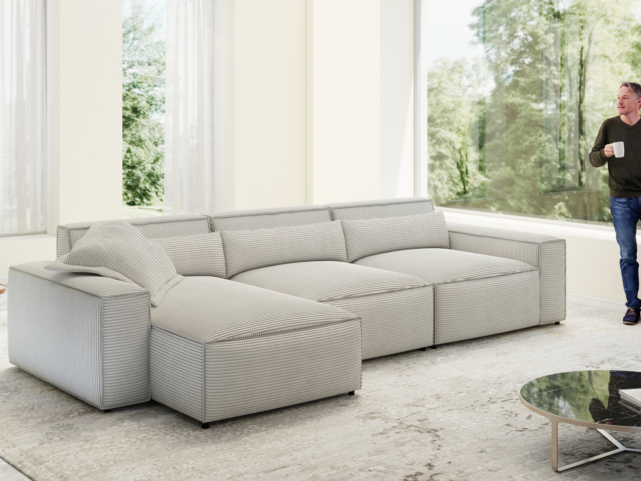 Colțar dumonde cu sezut confortabil din spuma HR, Marvelo XL Zoom Gri Mint 366x175 cm