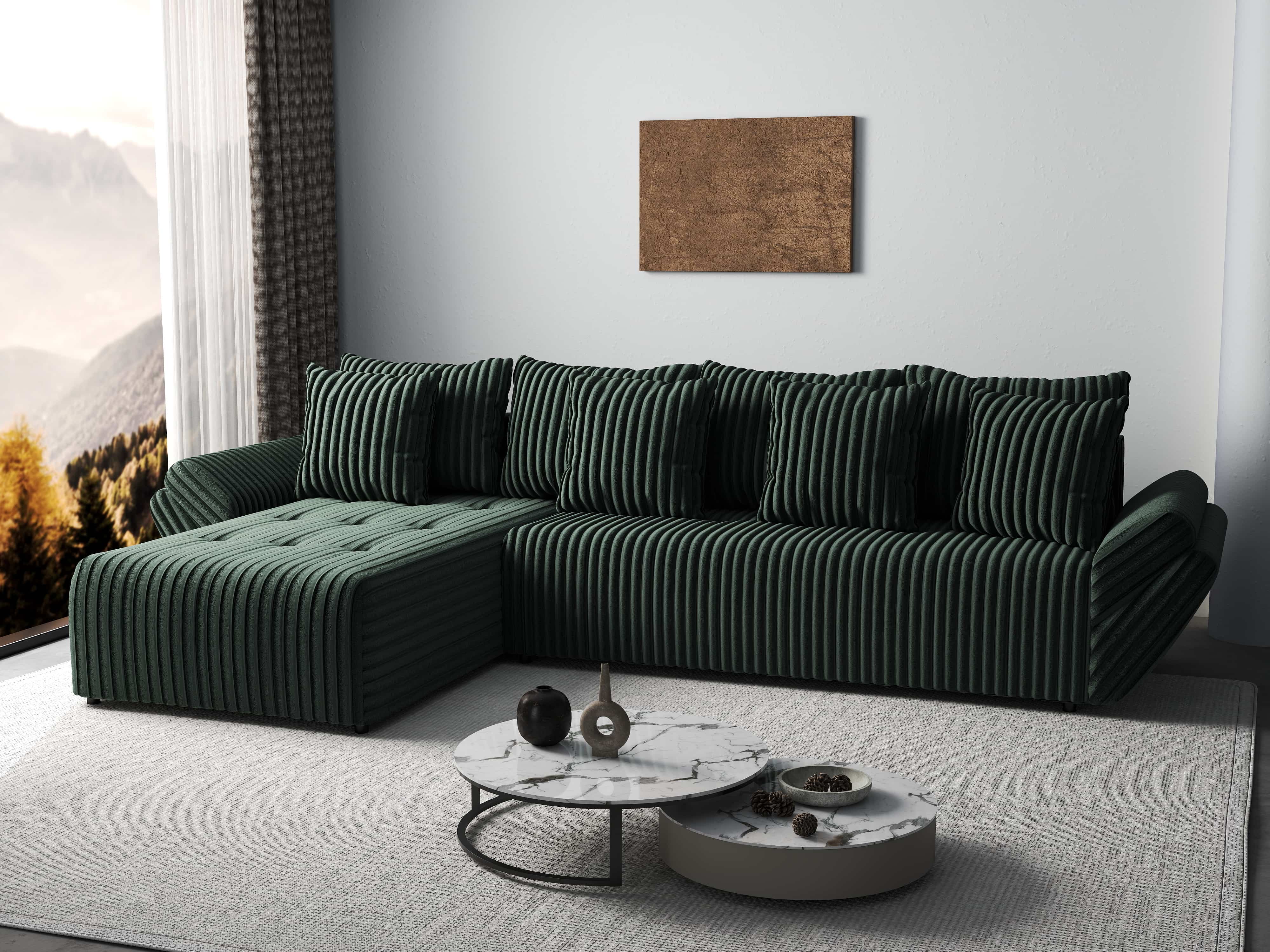 Colțar extensibil dumonde cu ladă de depozitare si sezut confortabil din spuma HR, Berlin XL Ambience Green 350x185 cm Fabrica