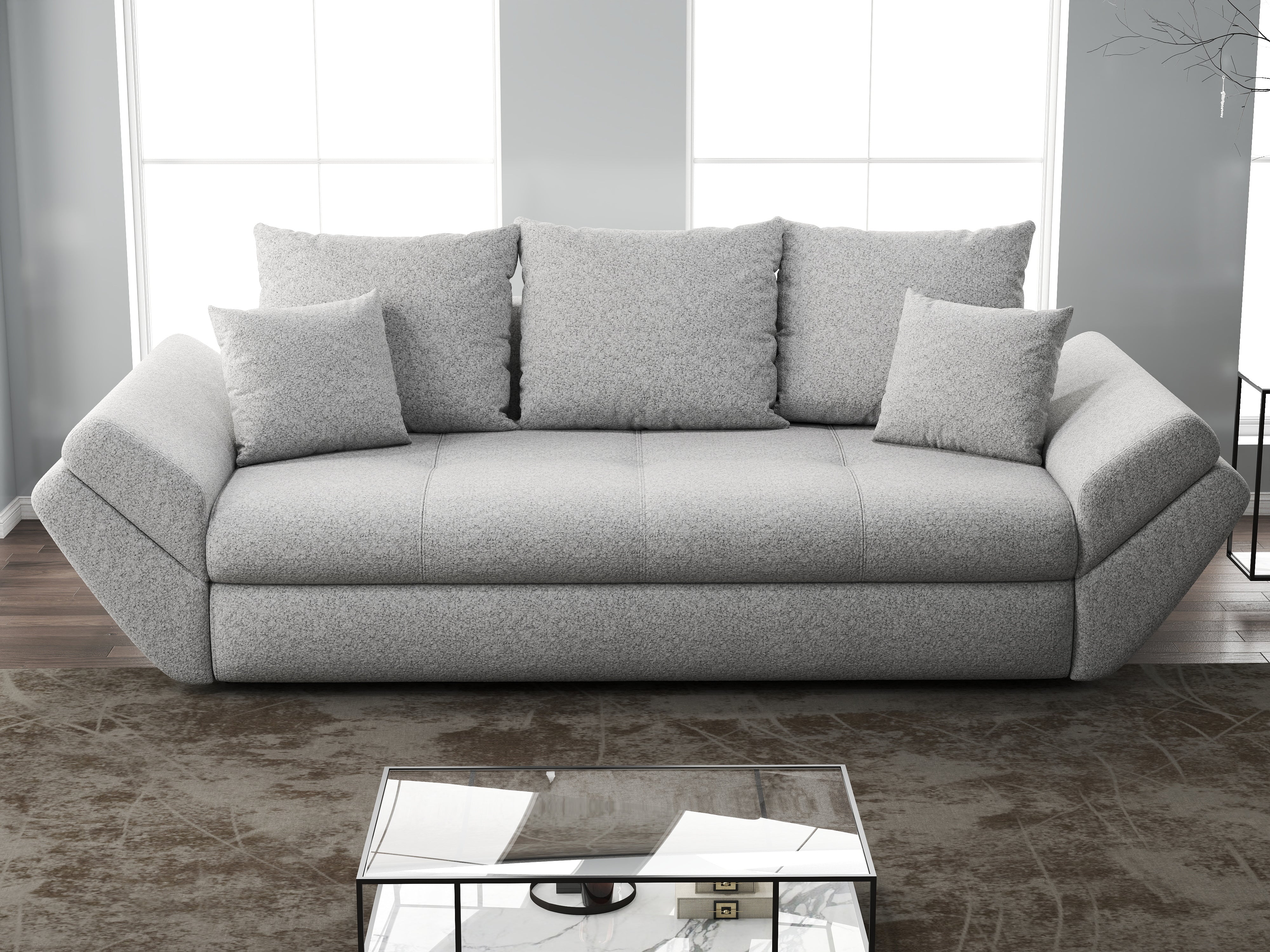 Canapea extensibilă dumonde cu ladă de depozitare si sezut confortabil din spuma HR, Loana Euphoria Dove 250x100 cm Fabrica