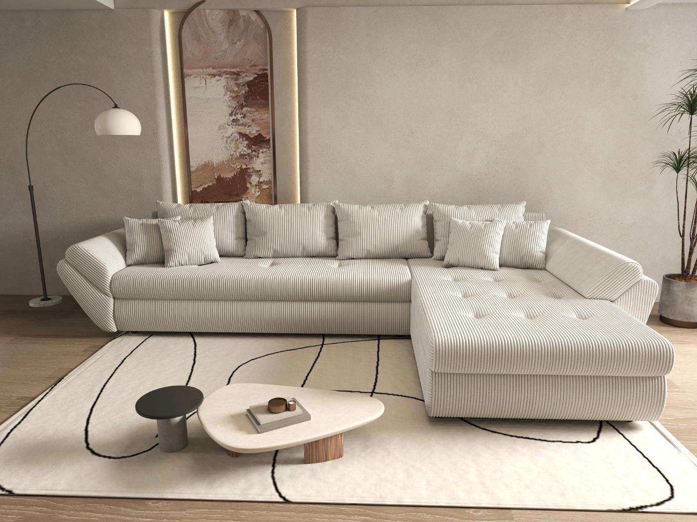 Colțar extensibil dumonde cu ladă de depozitare si sezut confortabil din spuma HR, Loana XL Zoom Cream II 335x185 cm Fabrica