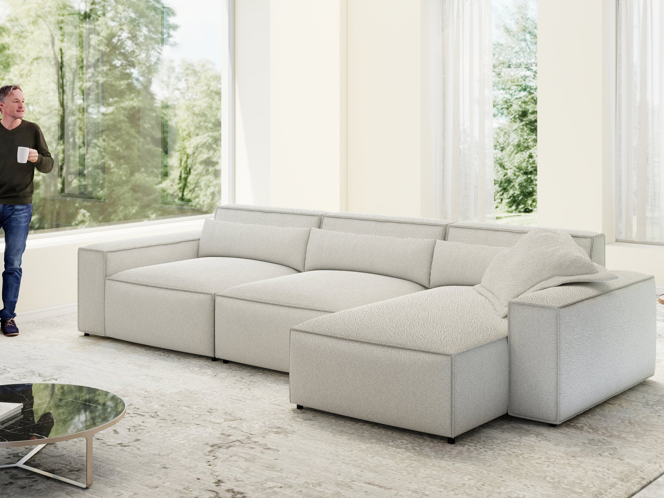 Colțar dumonde cu sezut confortabil din spuma HR, Marvelo XL Euphoria Alb 366x175 cm II