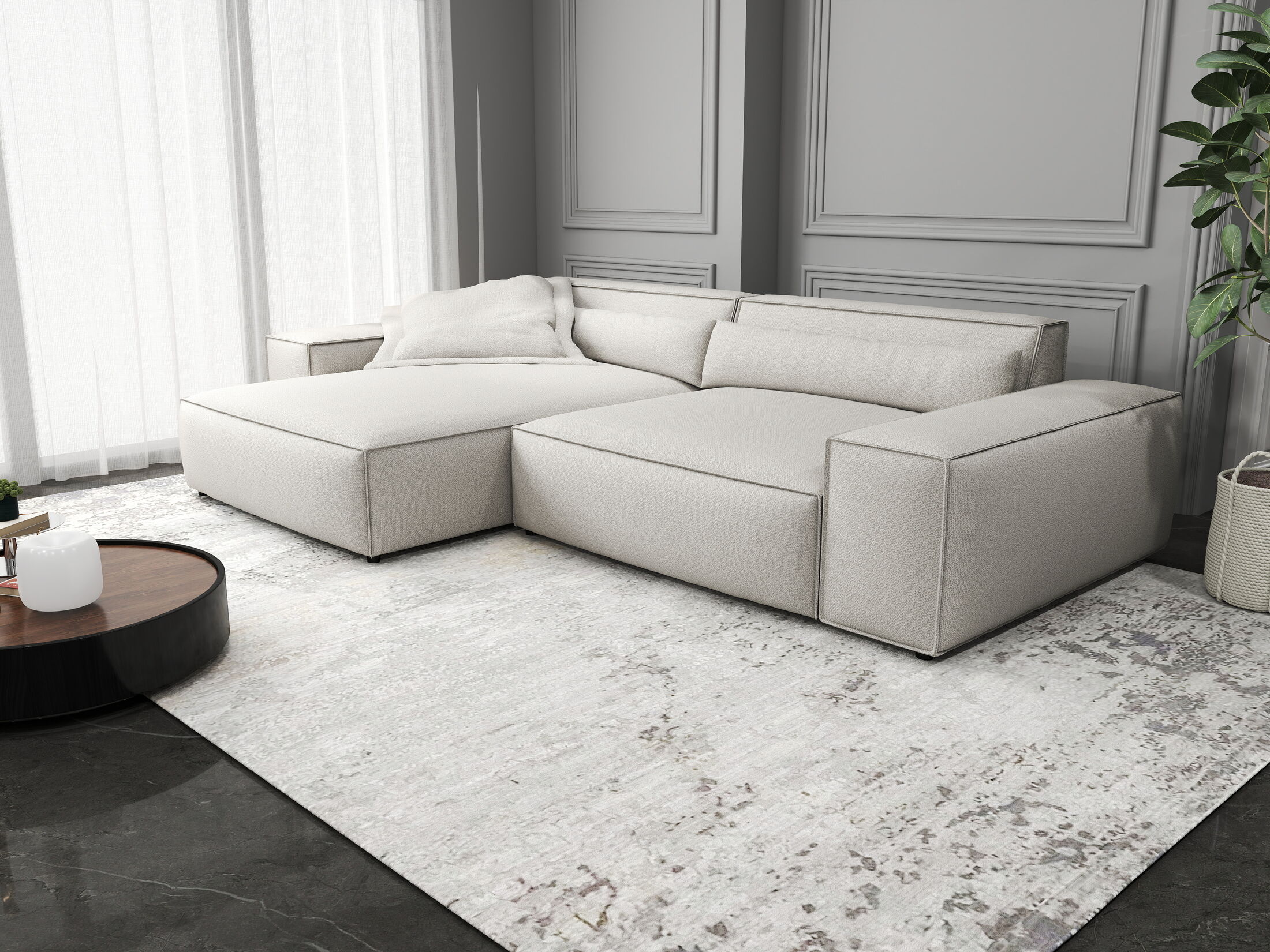 Colțar dumonde cu șezut confortabil din spumă HR, Marvelo Enjoy Bej 264x175 cm