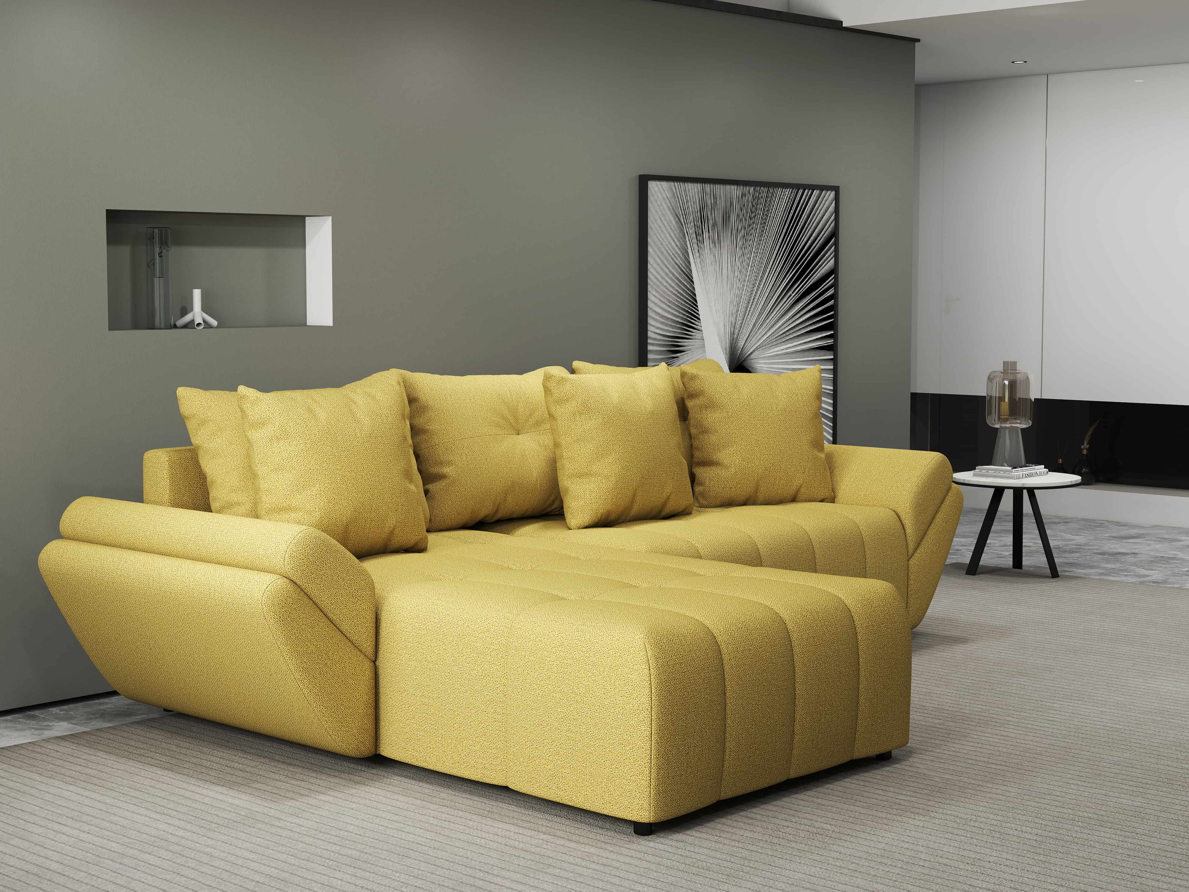 Colțar extensibil dumonde cu ladă de depozitare si sezut confortabil din spuma HR, Berlin Enjoy Melon 280x185 cm Fabrica