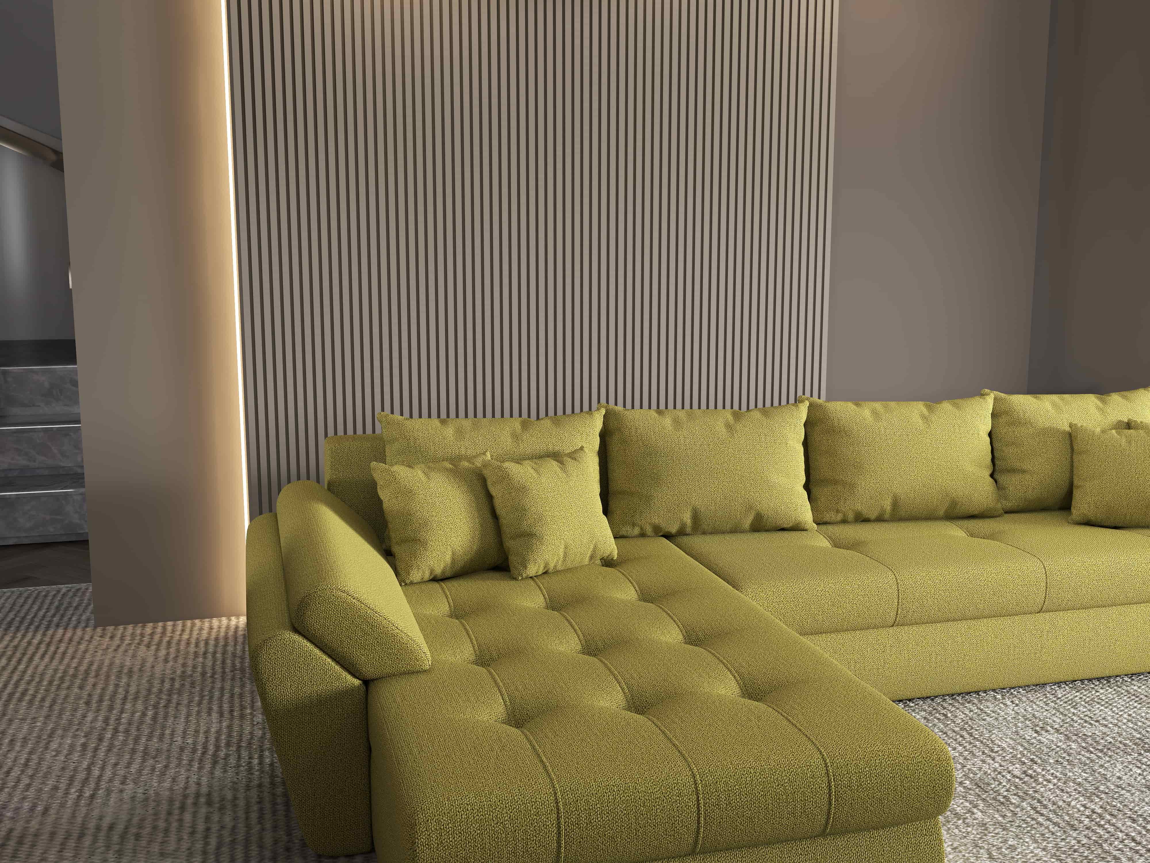 Colțar extensibil dumonde cu ladă de depozitare si sezut confortabil din spuma HR, Loana XL Enjoy Verde 335x185 cm Fabrica
