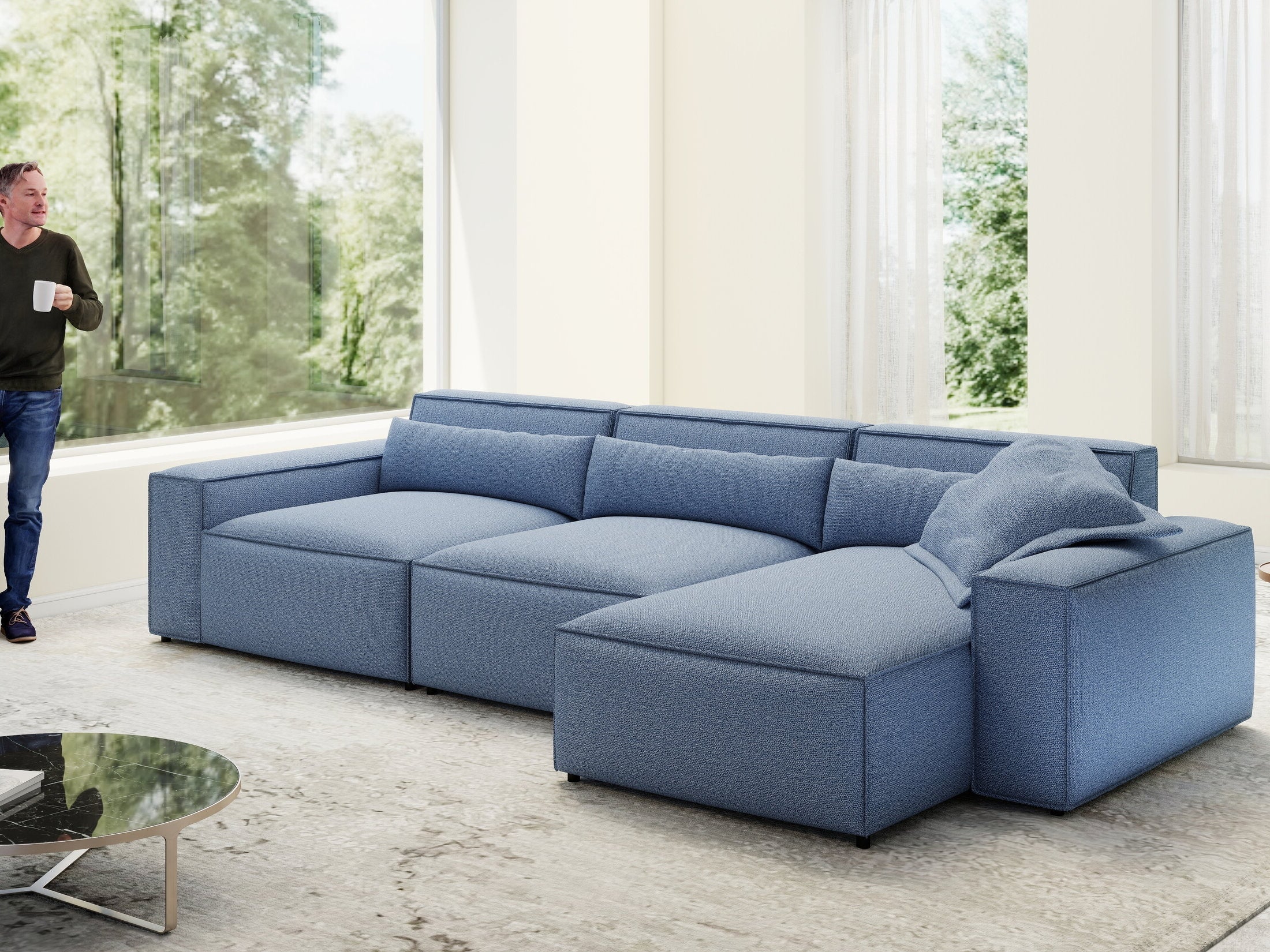 Colțar dumonde cu sezut confortabil din spuma HR, Marvelo XL Enjoy Albastru 366x175 cm II