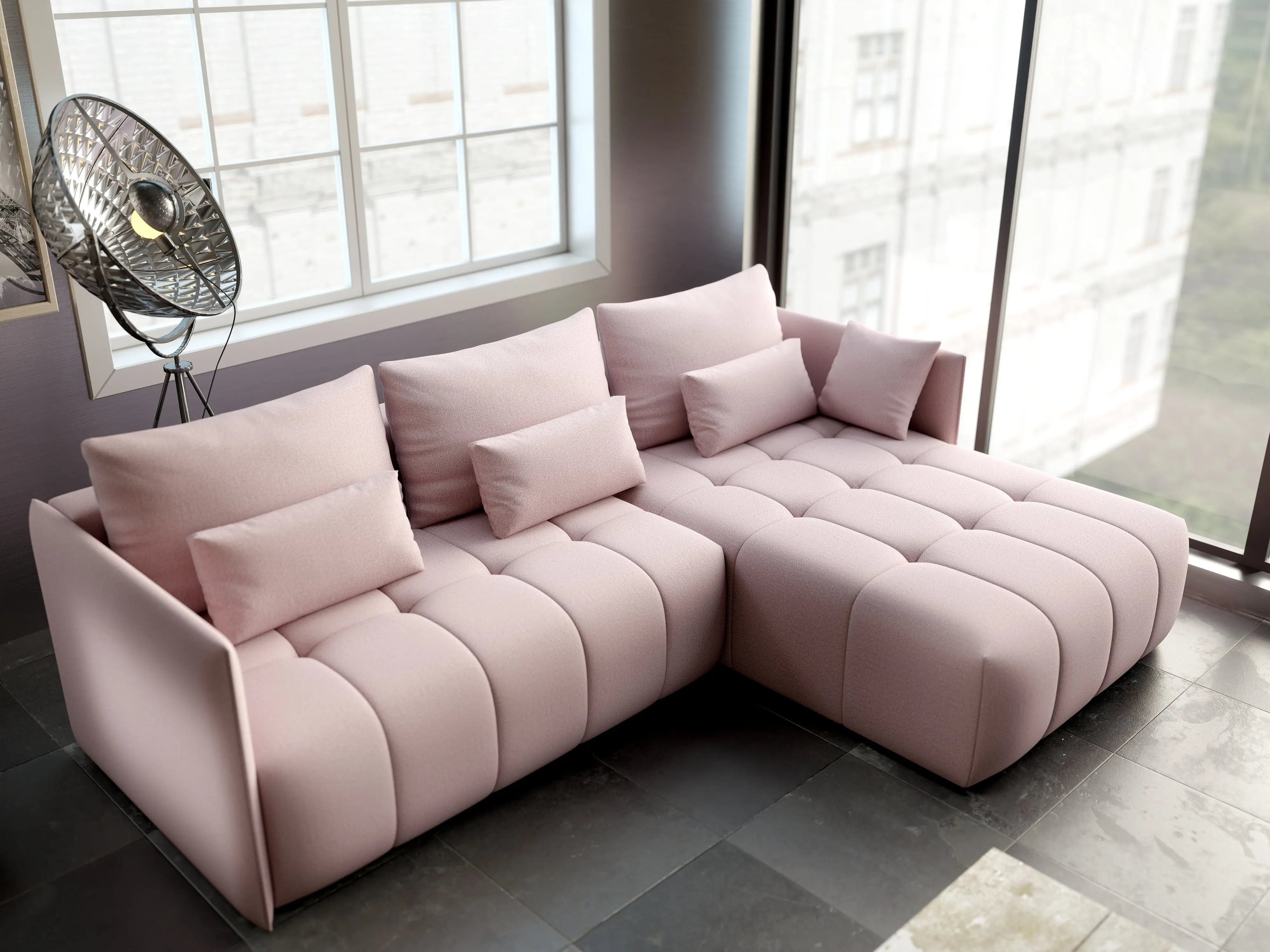 Colțar extensibil dumonde cu ladă de depozitare si sezut confortabil din spuma HR, Malta Rosa II 235x185 cm Fabrica