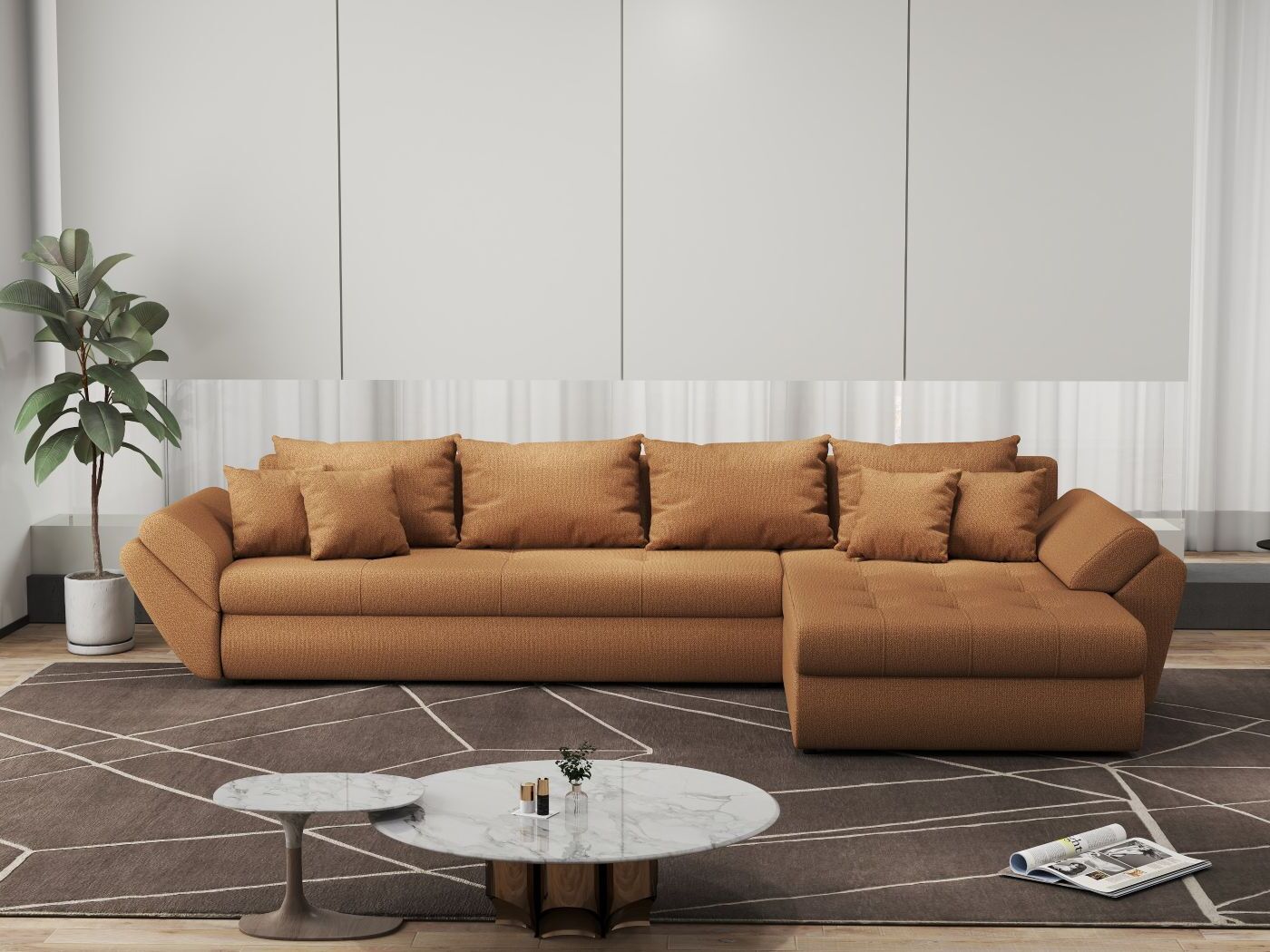 Colțar extensibil dumonde cu ladă de depozitare si sezut confortabil din spuma HR, Loana XL Enjoy Mango II 335x185 cm Fabrica