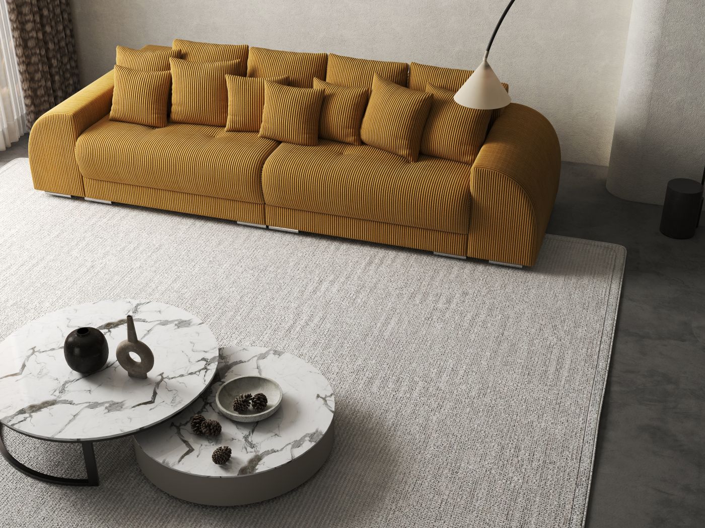 Canapea extensibilă dumonde cu 2 lăzi de depozitare si sezut confortabil din spuma HR, Verona Zoom Mustar 310x100 cm Fabrica