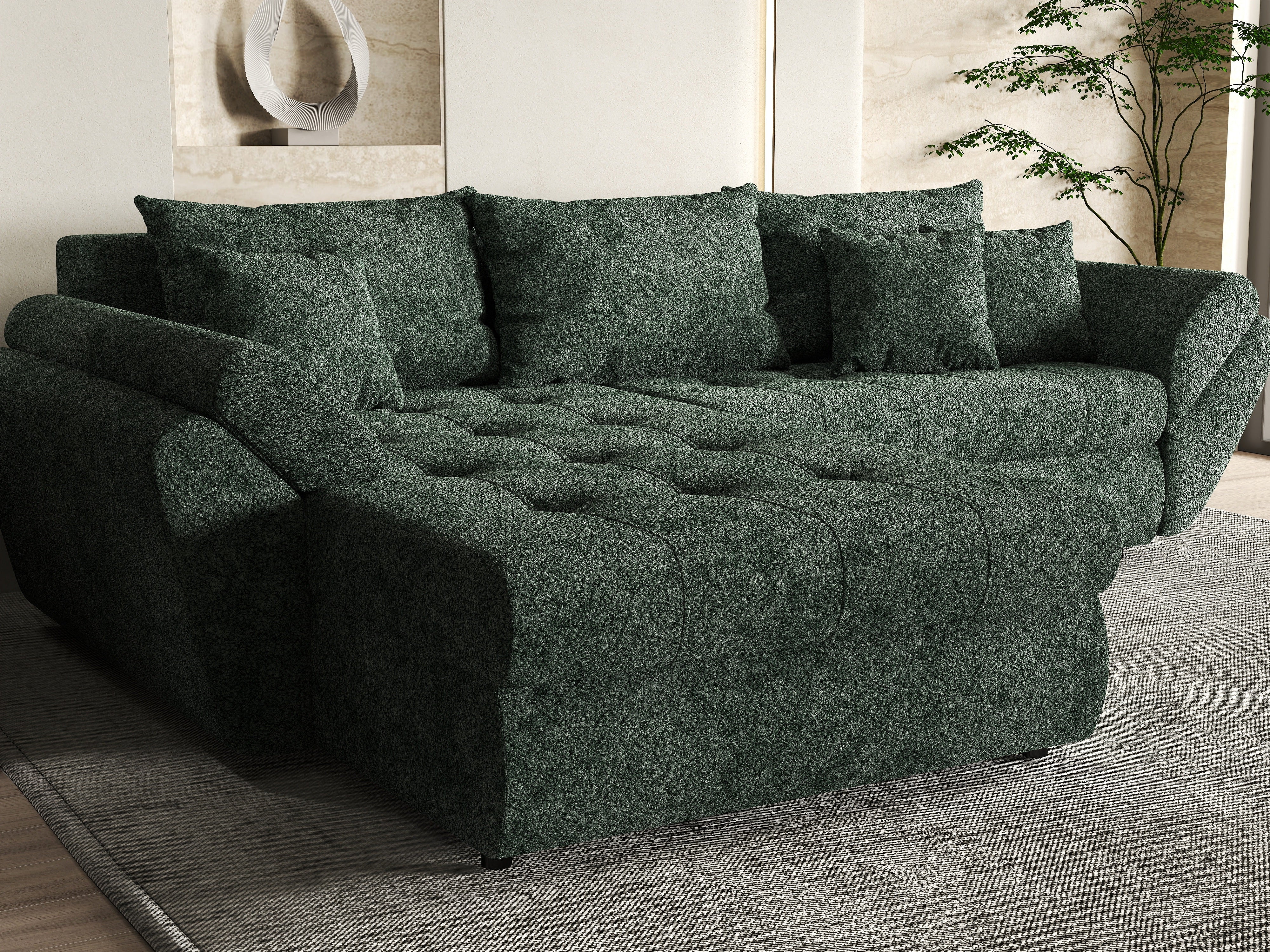 Colțar extensibil dumonde cu ladă de depozitare si sezut confortabil din spuma HR, Loana Euphoria Green 270x185 cm Fabrica