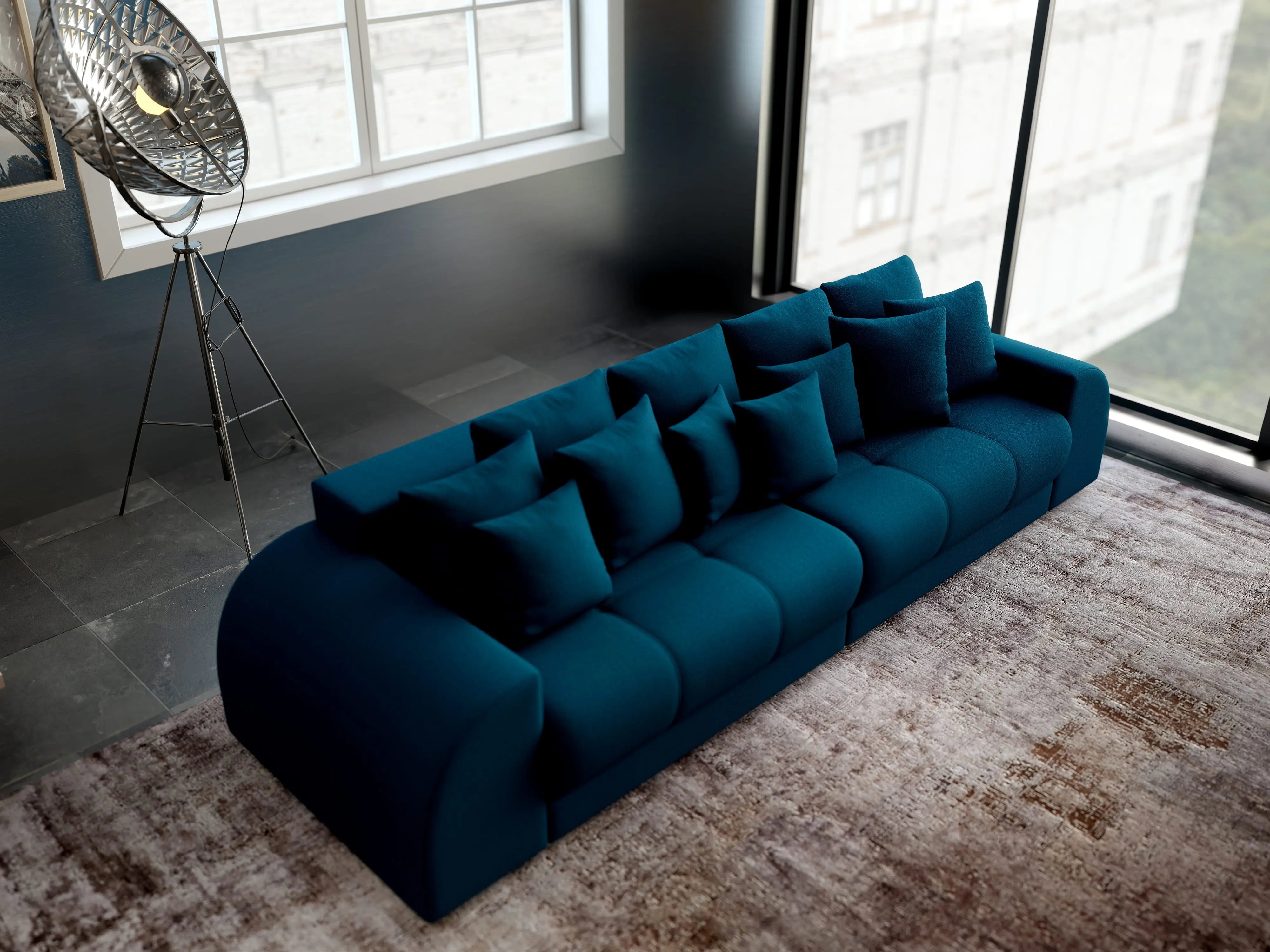 Canapea extensibilă dumonde cu 2 lăzi de depozitare si sezut confortabil din spuma HR, Big Sofa Verona Verde Petrol 310x100 cm Fabrica