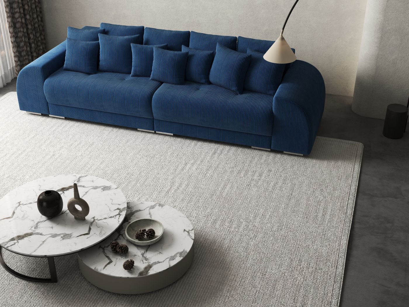 Canapea extensibilă dumonde cu 2 lăzi de depozitare si sezut confortabil din spuma HR, Verona Zoom Blue 310x100 cm Fabrica