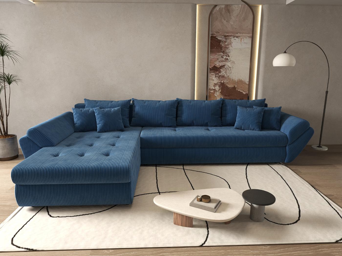 Colțar extensibil dumonde cu ladă de depozitare si sezut confortabil din spuma HR, Loana XL Zoom Albastru 335x185 cm Fabrica