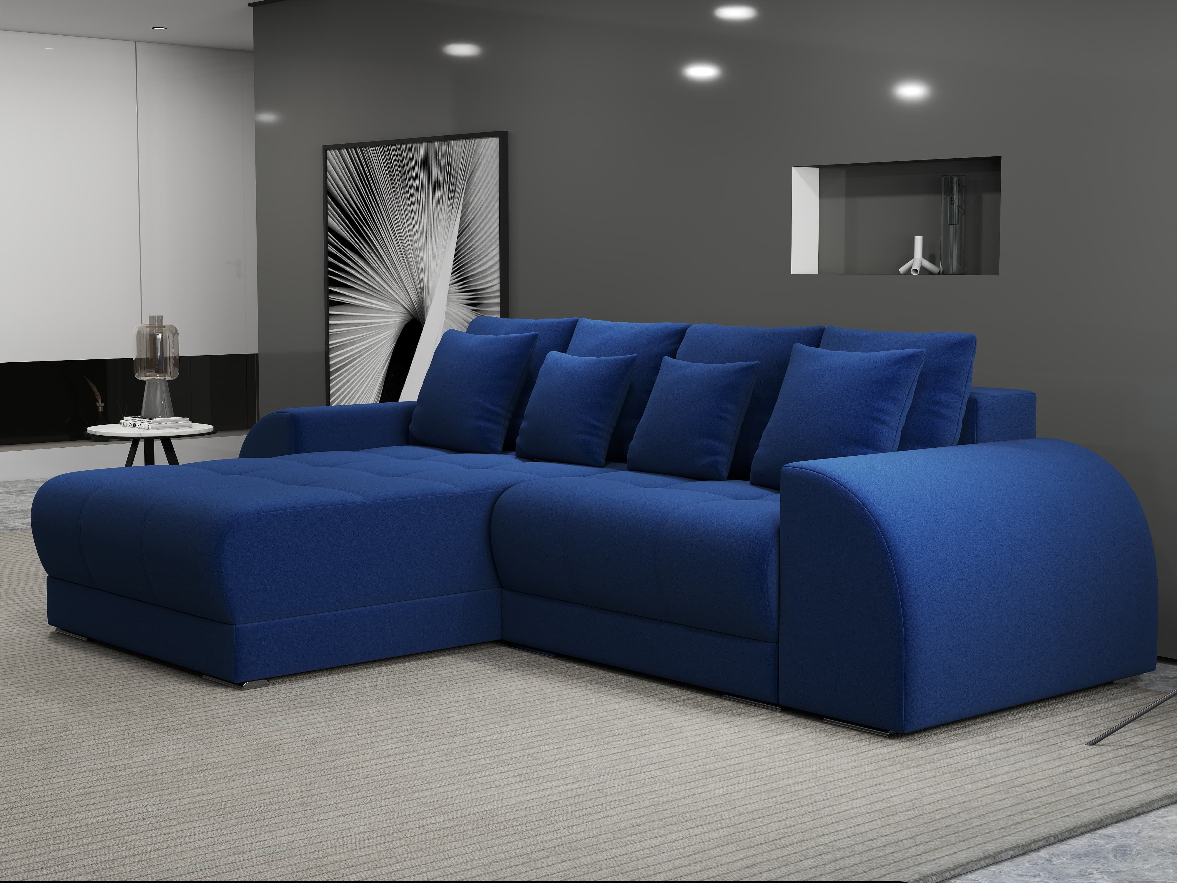 Colțar extensibil dumonde cu ladă de depozitare si sezut confortabil din spuma HR, Verona Royal Albastru 290x185 cm Fabrica