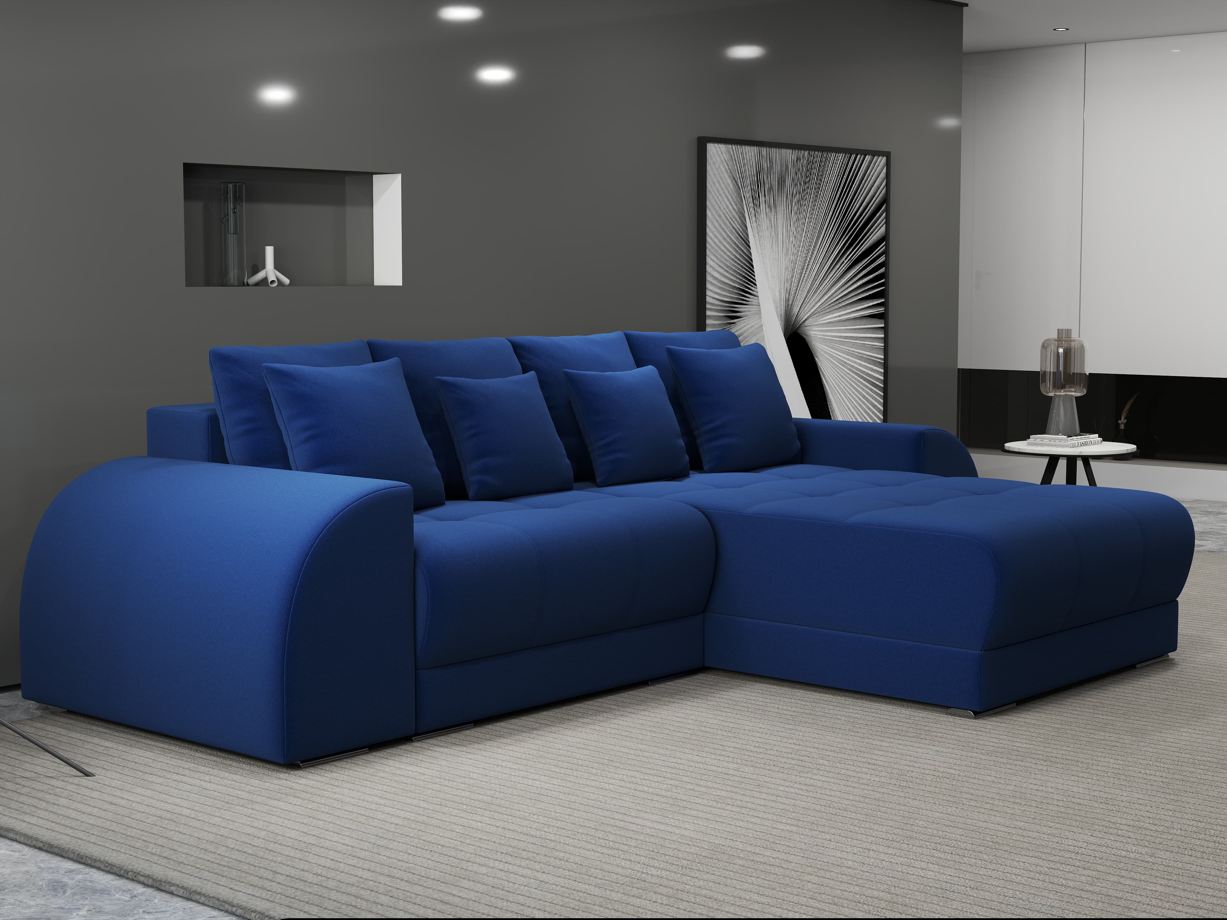 Colțar extensibil dumonde cu ladă de depozitare si sezut confortabil din spuma HR, Verona Royal Albastru II 290x185 cm Fabrica