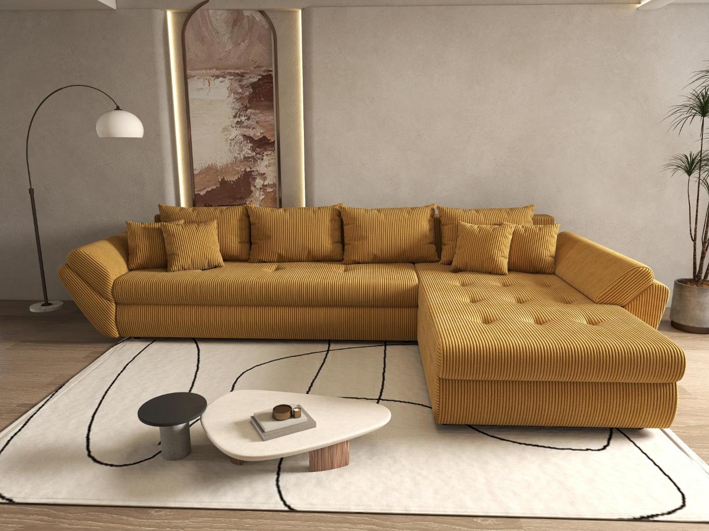 Colțar extensibil dumonde cu ladă de depozitare si sezut confortabil din spuma HR, Loana XL Zoom Mustar II 335x185 cm Fabrica