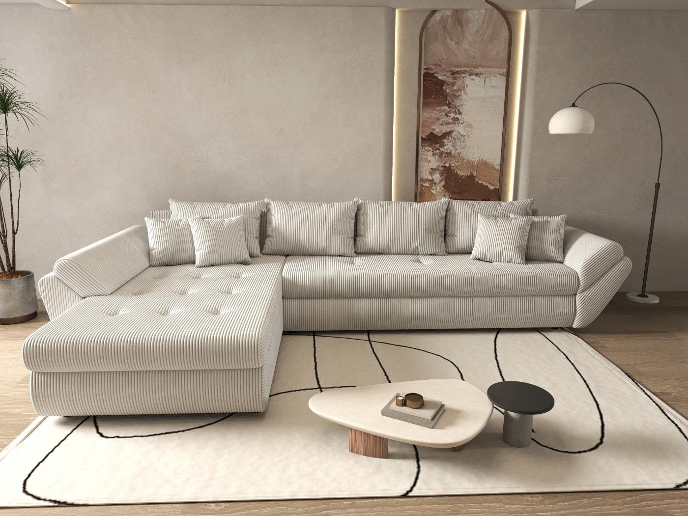 Colțar extensibil dumonde cu ladă de depozitare si sezut confortabil din spuma HR, Loana XL Zoom Cream 335x185 cm Fabrica