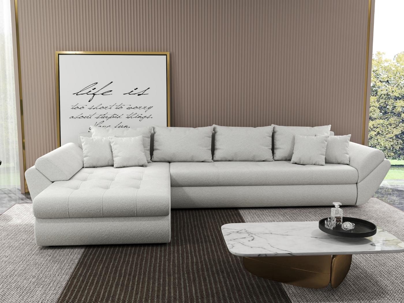 Colțar extensibil dumonde cu ladă de depozitare si sezut confortabil din spuma HR, Loana XL Euphoria Ivory 335x185 cm Fabrica
