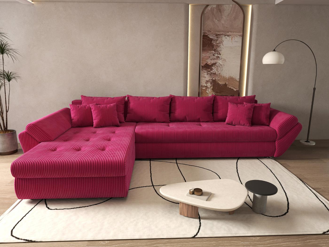 Colțar extensibil dumonde cu ladă de depozitare si sezut confortabil din spuma HR, Loana XL Zoom Rosu 335x185 cm Fabrica