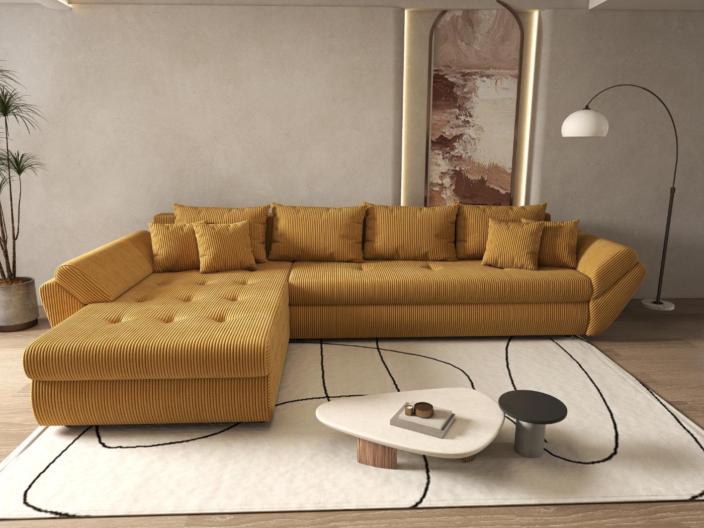 Colțar extensibil dumonde cu ladă de depozitare si sezut confortabil din spuma HR, Loana XL Zoom Mustar 335x185 cm Fabrica