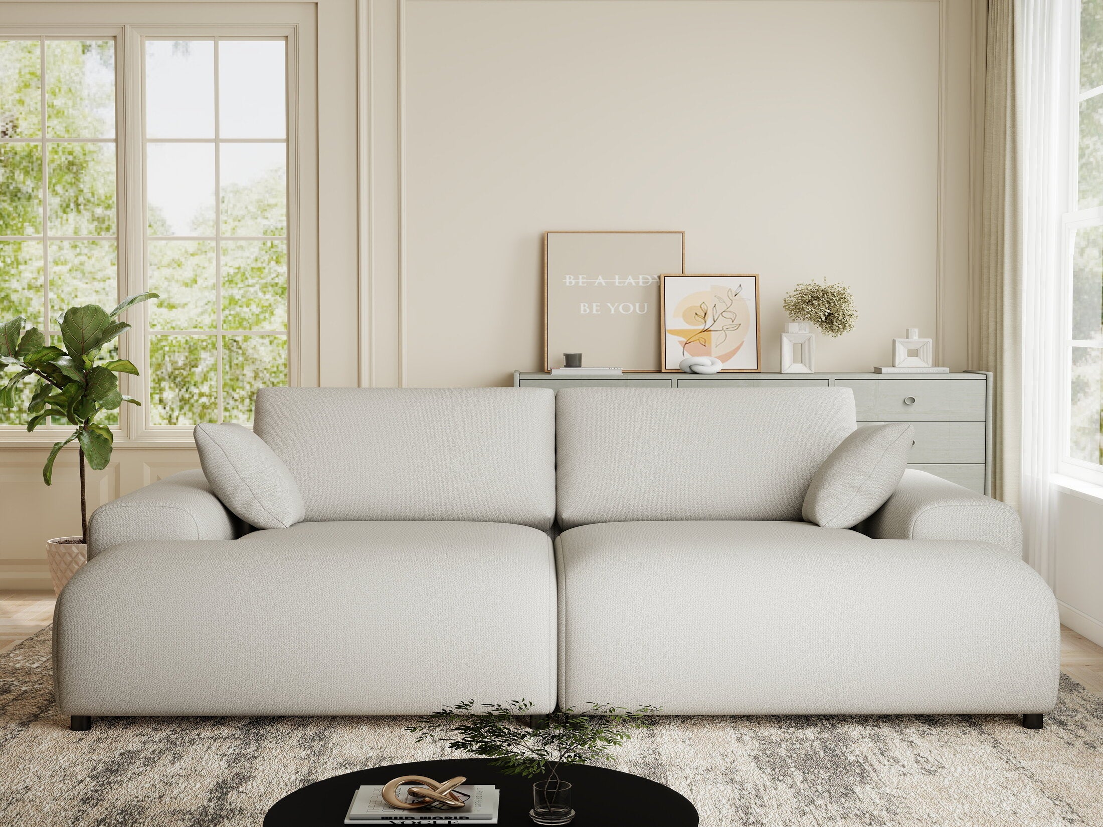 Canapea dumonde cu sezut confortabil din spuma HR, Hudson Enjoy Bej 237x144 cm