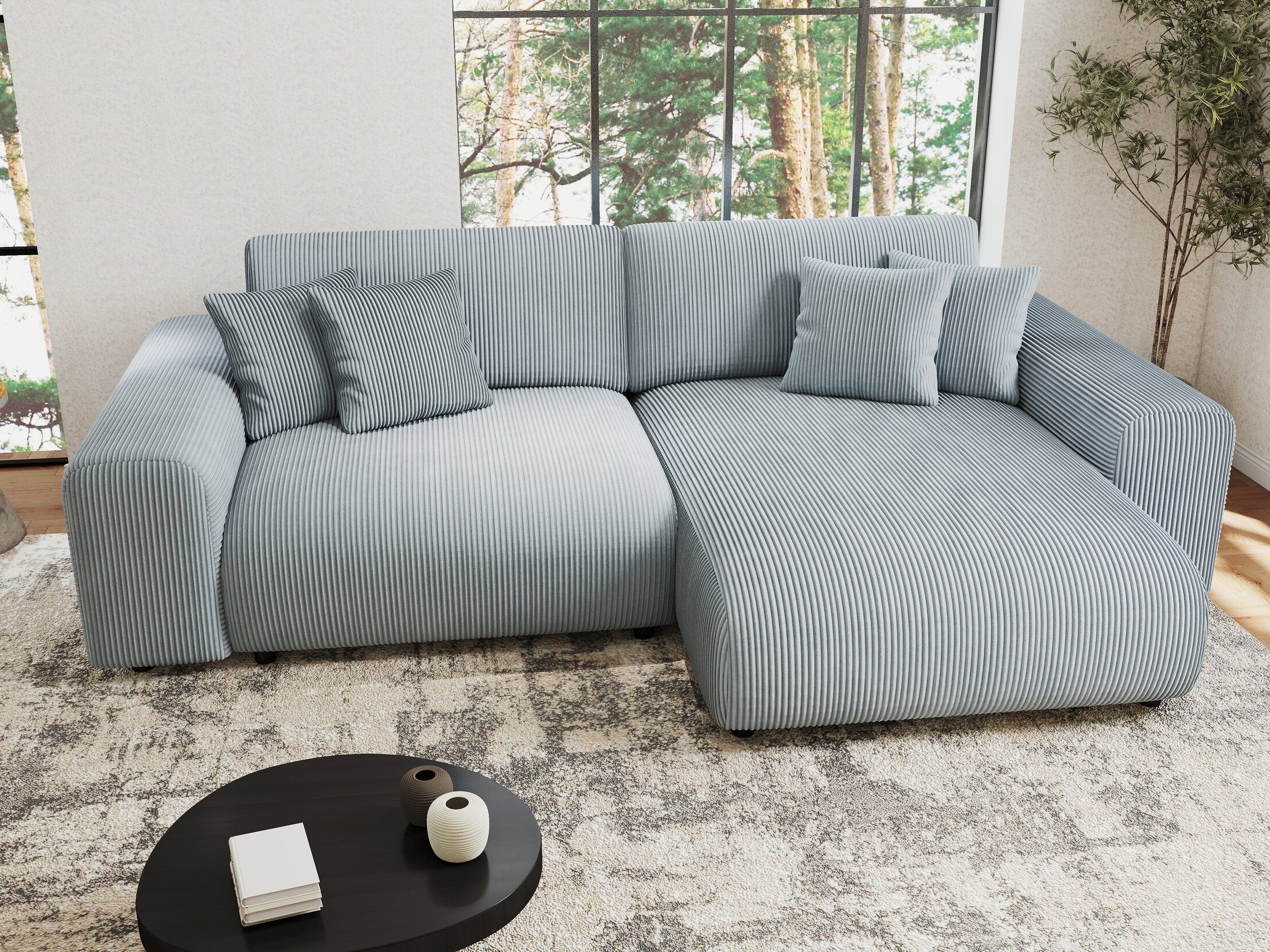 Colțar extensibil dumonde cu ladă de depozitare si sezut confortabil din spuma HR, Sarina Zoom Gri Mint 255x168 cm II