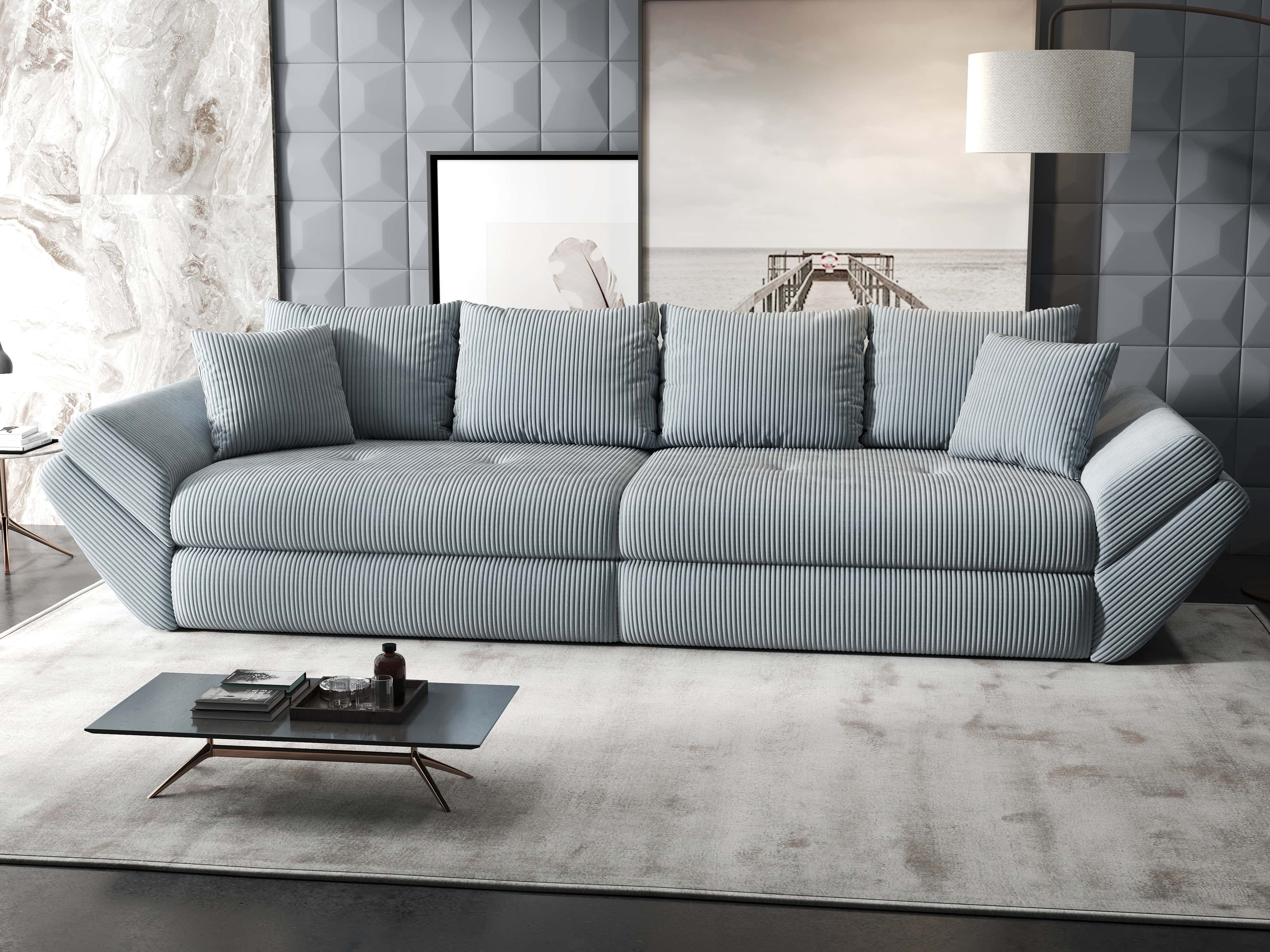 Canapea extensibilă dumonde cu ladă de depozitare si sezut confortabil din spuma HR, Loana Zoom Gri 300x100 cm Fabrica