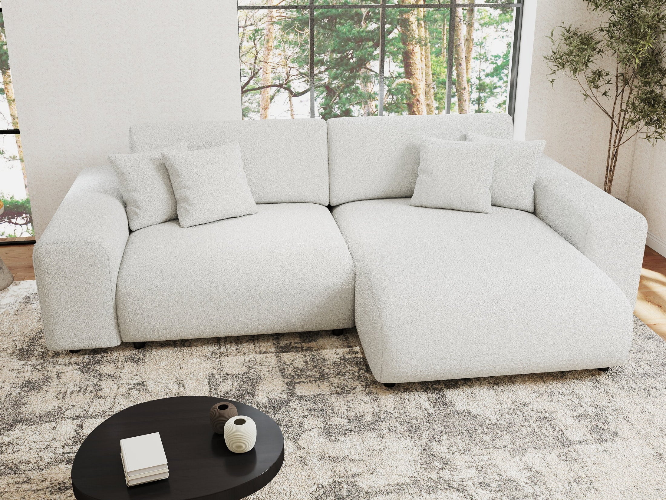 Colțar extensibil dumonde cu ladă de depozitare si sezut confortabil din spuma HR, Sarina Euphoria Alb 255x168 cm II