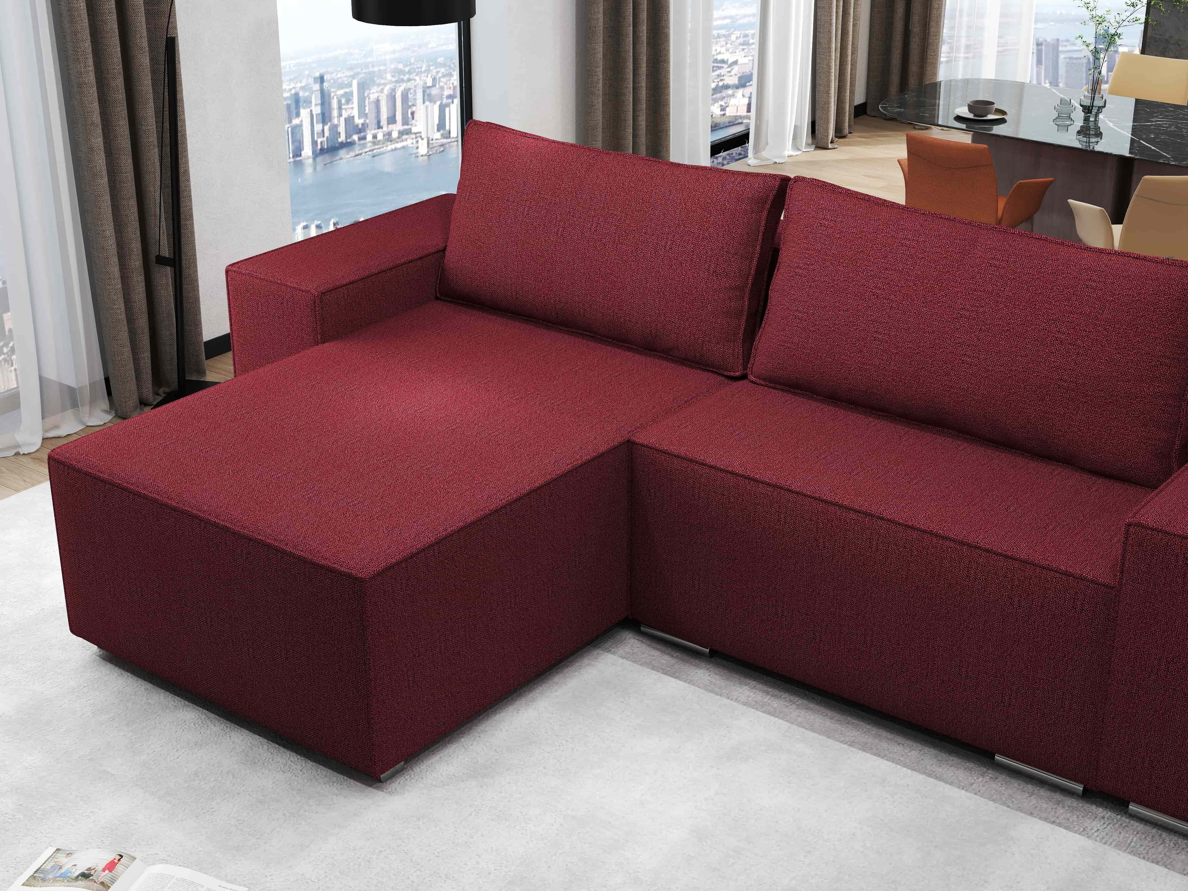 Colțar extensibil dumonde cu ladă de depozitare si sezut confortabil din spuma HR, Dream Enjoy Rosu 290x185 cm Fabrica