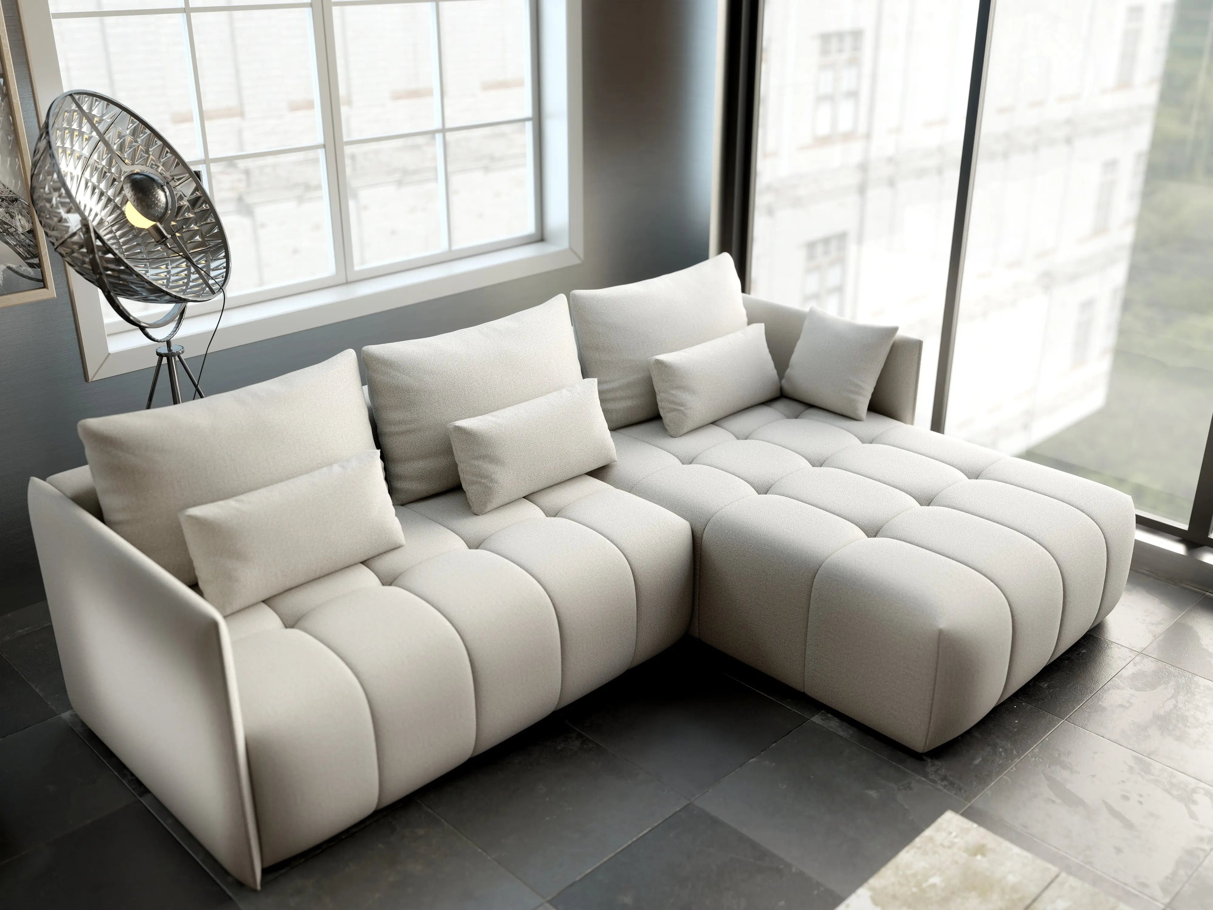 Colțar extensibil dumonde cu ladă de depozitare si sezut confortabil din spuma HR, Malta Beige II 235x185 cm Fabrica