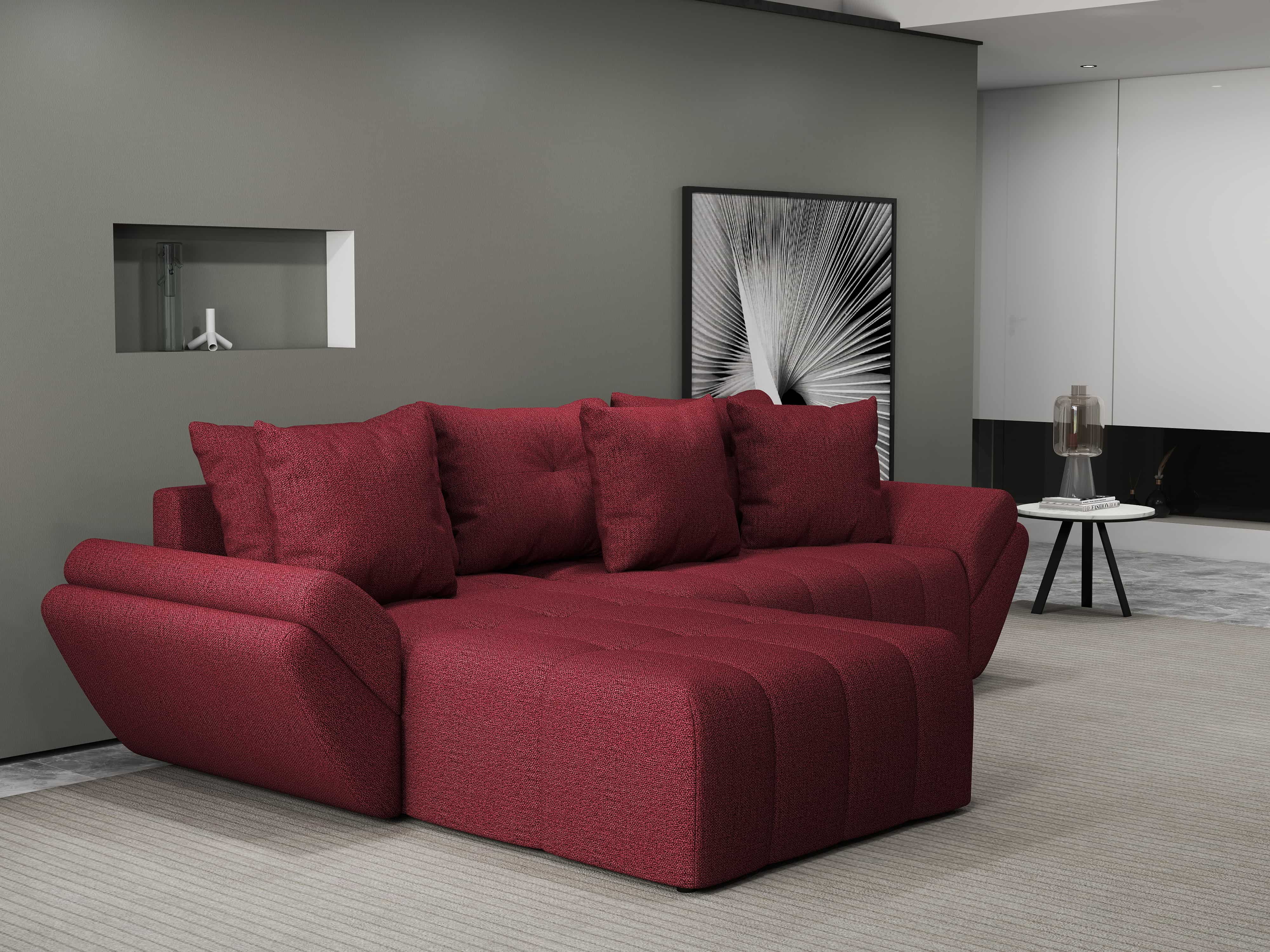 Colțar extensibil dumonde cu ladă de depozitare si sezut confortabil din spuma HR, Berlin Enjoy Rosu 280x185 cm Fabrica