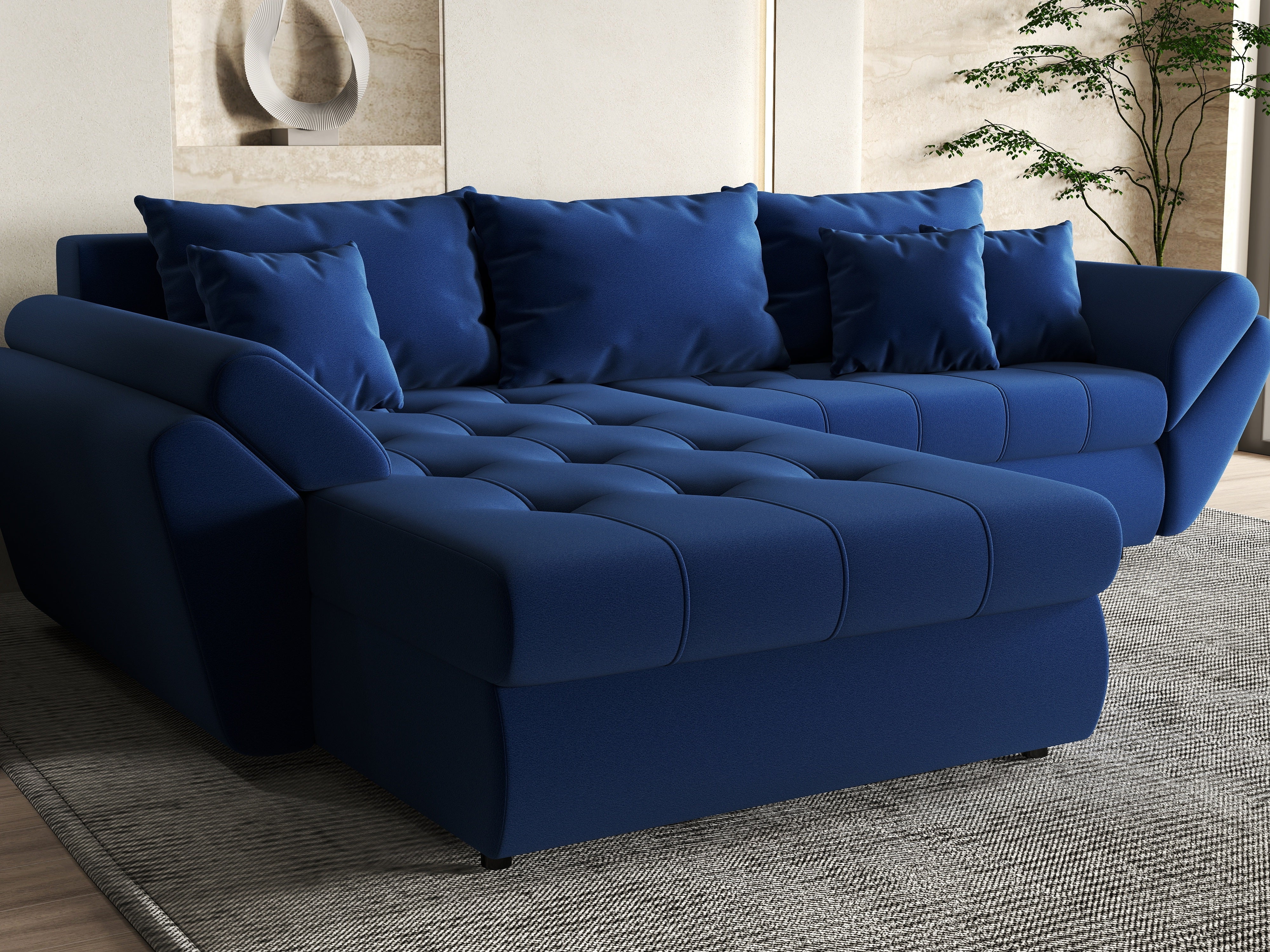 Colțar extensibil dumonde cu ladă de depozitare si sezut confortabil din spuma HR, Loana Royal Blue 270x185 cm Fabrica