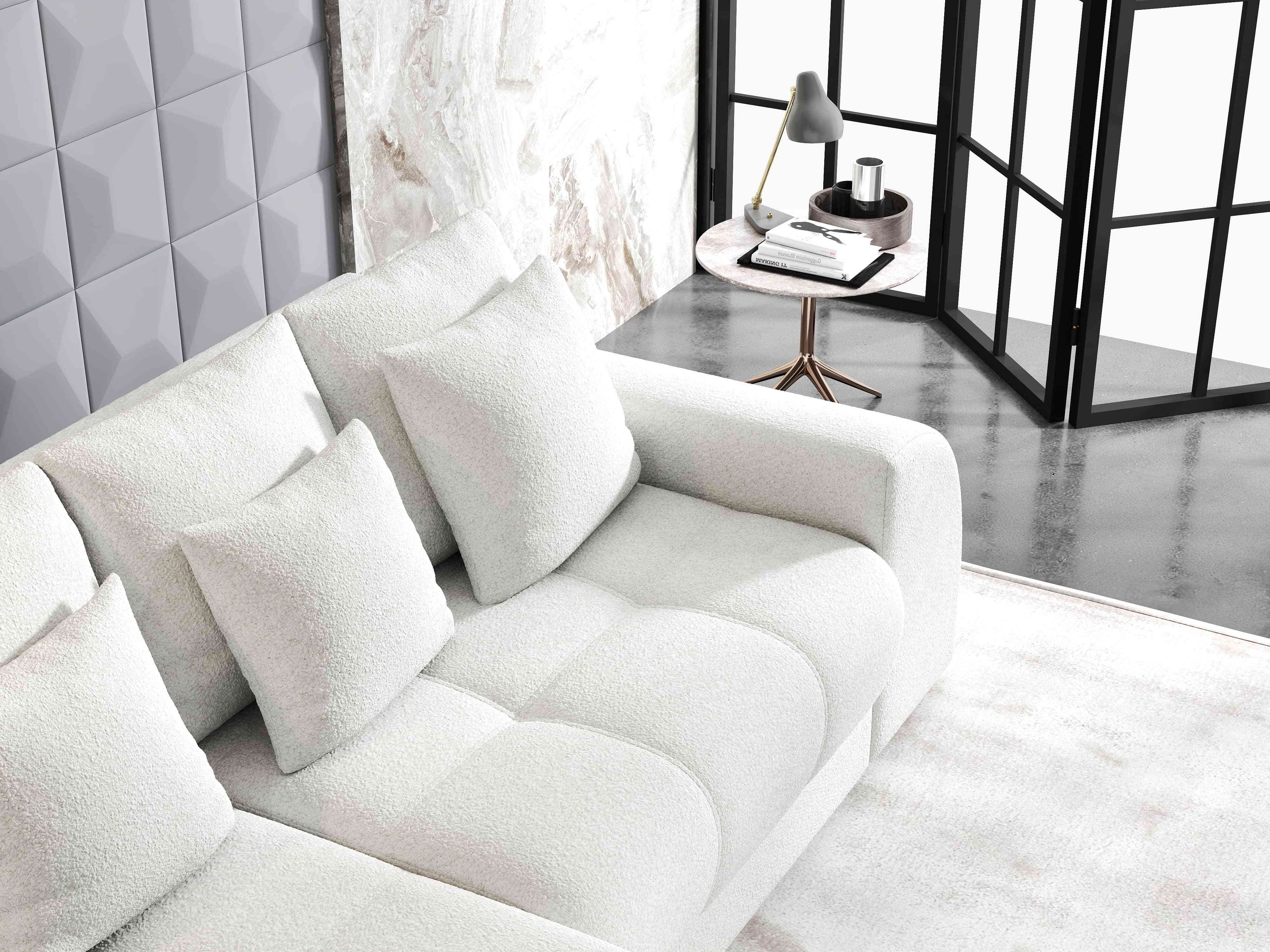 Colțar extensibil dumonde cu ladă de depozitare si sezut confortabil din spuma HR, Verona Euphoria Ivory 290x185 cm Fabrica